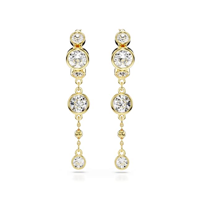 Swarovski Imber Drop Earrings – Round cut, White, 18K gold finish