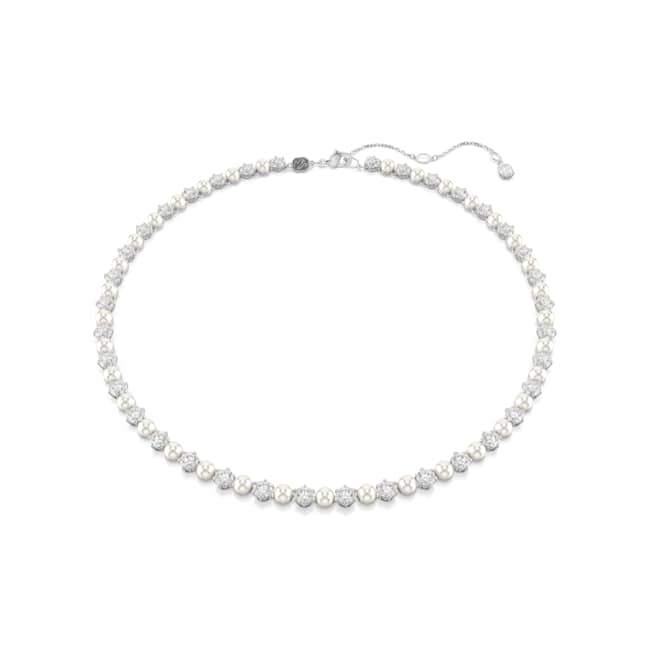 Swarovski Matrix Tennis necklace – Crystal pearl, Round cut, White, Rhodium plated