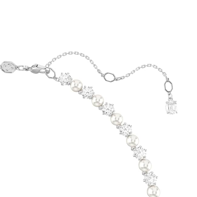 Swarovski Matrix Tennis Necklace – Crystal pearl, Round cut, White, Rhodium plated