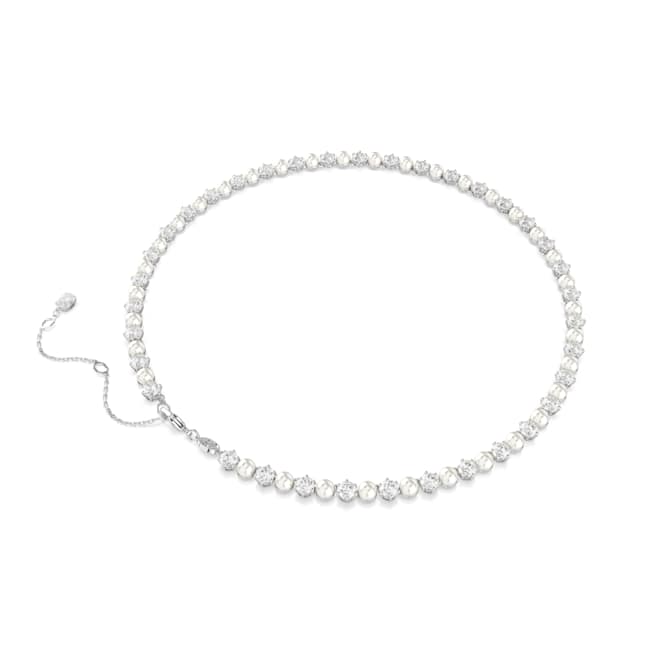 Swarovski Matrix Tennis Necklace – Crystal pearl, Round cut, White, Rhodium plated