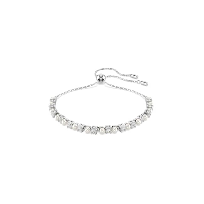 Swarovski Matrix Bracelet – Crystal pearl, Round cut, White, Rhodium plated