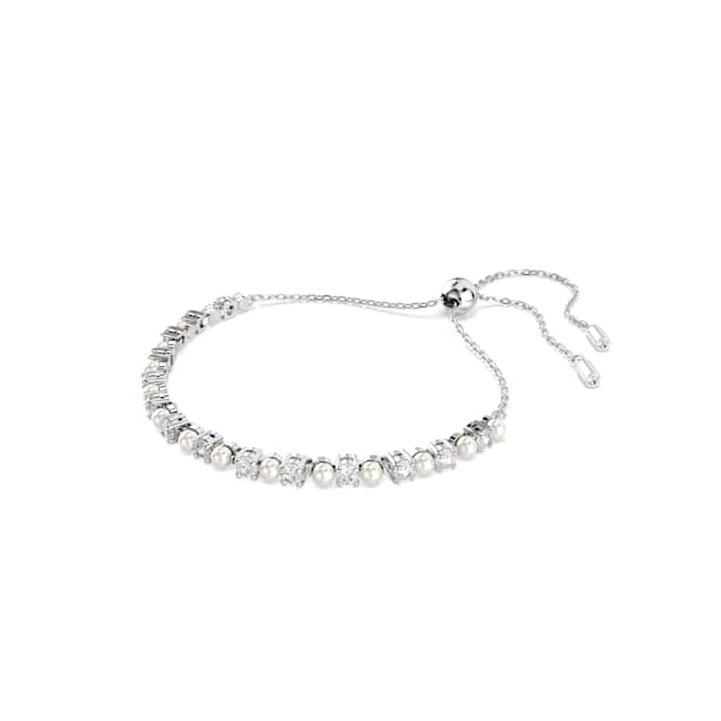Swarovski Matrix Bracelet – Crystal pearl, Round cut, White, Rhodium plated