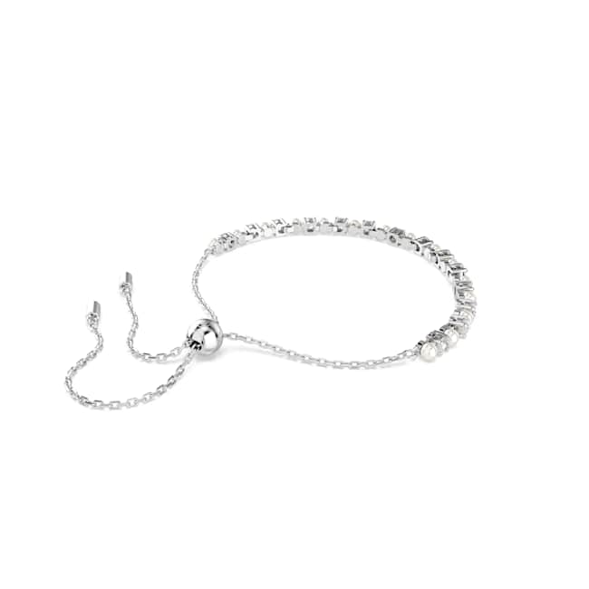 Swarovski Matrix Bracelet – Crystal pearl, Round cut, White, Rhodium plated