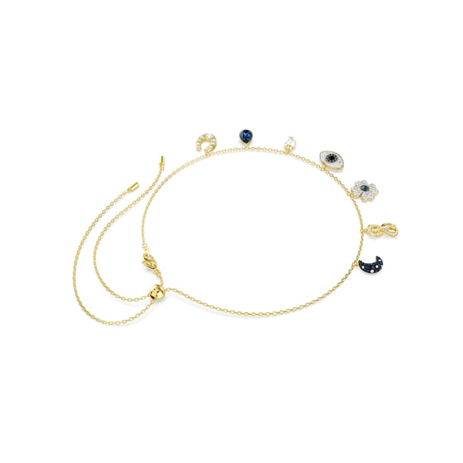 Swarovski Symbolica Choker – Crystal pearl, Moon, infinity, clover, evil eye and horseshoe, Blue, 18K gold finish