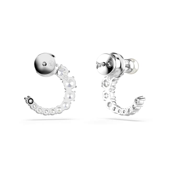 Swarovski Matrix Hoop Earrings – Crystal pearl, Round cut, White, Rhodium plated