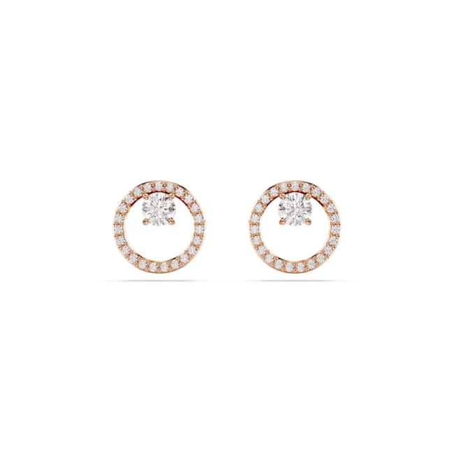 Swarovski Constella Stud Earrings – Round cut, White, 18K rose gold finish