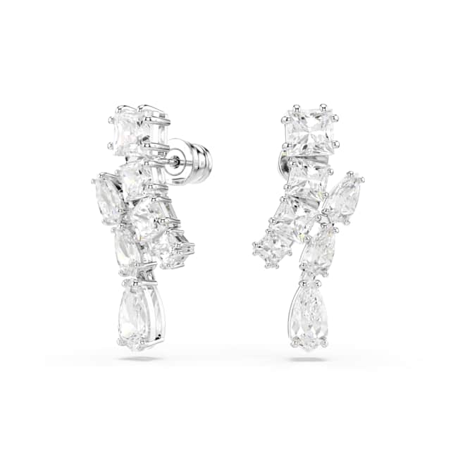 Swarovski Matrix Drop Earrings – Mixed cuts, White, Rhodium plated