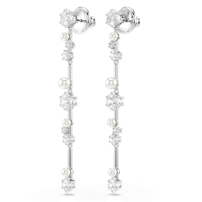 Swarovski Constella Drop Earrings – Crystal pearl, Round cuts, White, Rhodium plated
