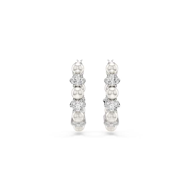 Swarovski Matrix Hoop Earrings – Crystal pearl, Round cut, White, Rhodium plated