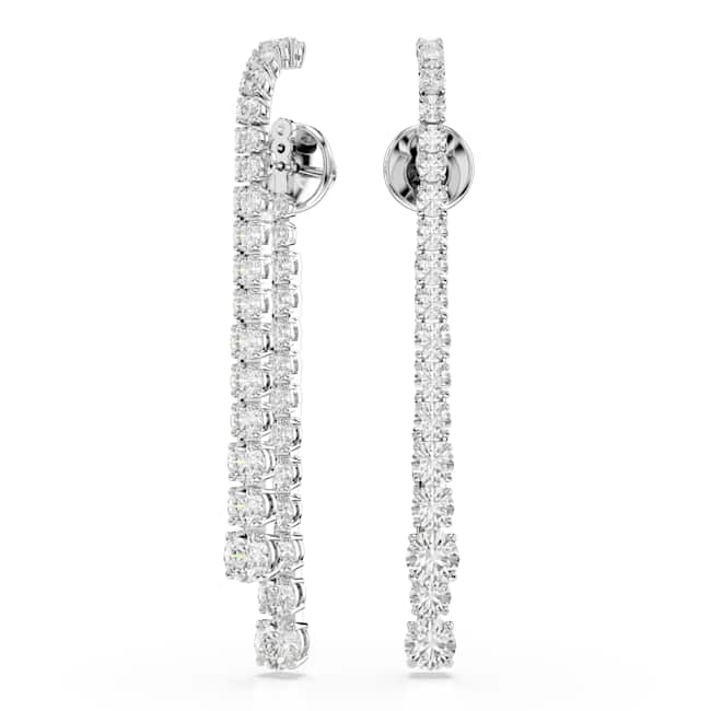 Swarovski Matrix drop earrings – Gradient of round cuts, White, Rhodium plated
