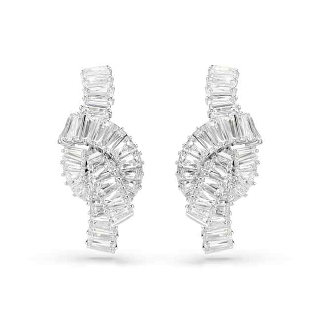 Swarovski Matrix earrings – Baguette cut, Knot, White, Rhodium plated