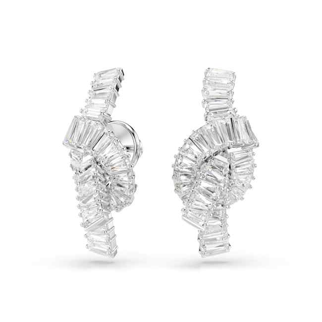 Swarovski Matrix Earrings – Baguette cut, Knot, White, Rhodium plated