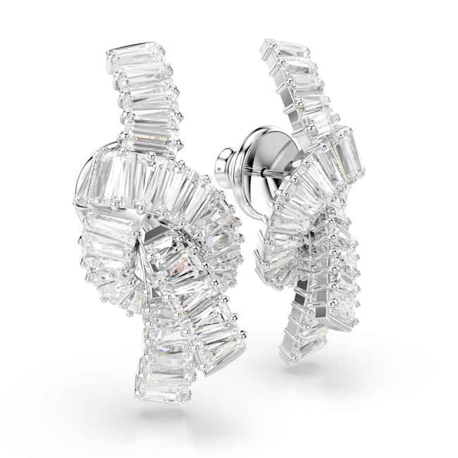 Swarovski Matrix Earrings – Baguette cut, Knot, White, Rhodium plated