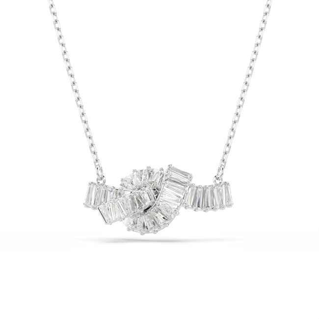 Swarovski Matrix pendant – Baguette cut, Knot, White, Rhodium plated