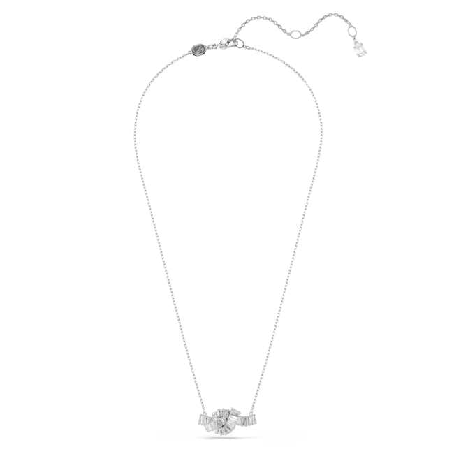 Swarovski Matrix Pendant – Baguette cut, Knot, White, Rhodium plated