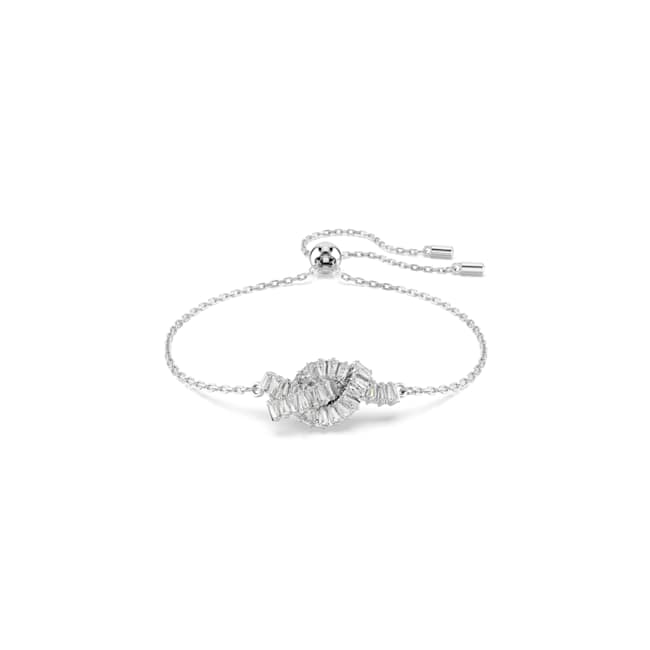 Swarovski Matrix bracelet – Baguette cut, Knot, White, Rhodium plated