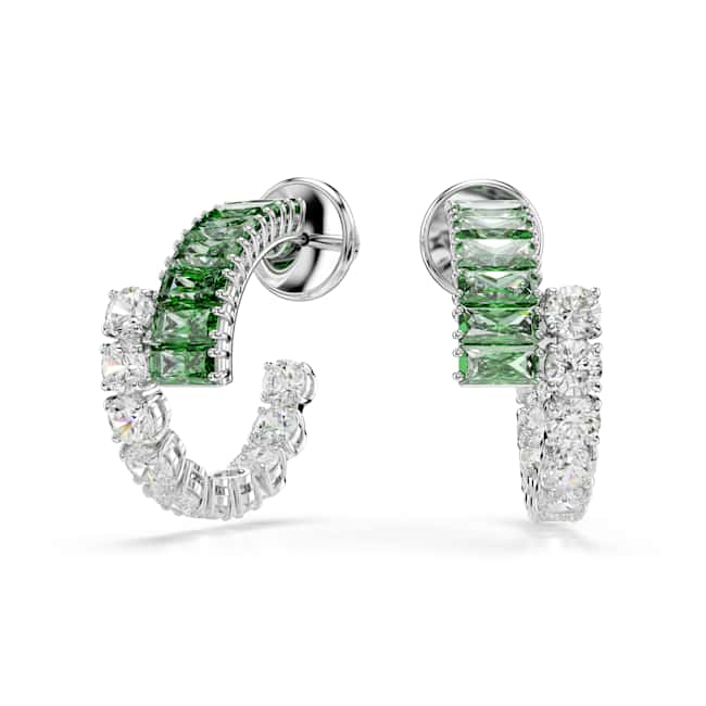 Swarovski Matrix hoop earrings – Mixed cuts, Green, Rhodium plated