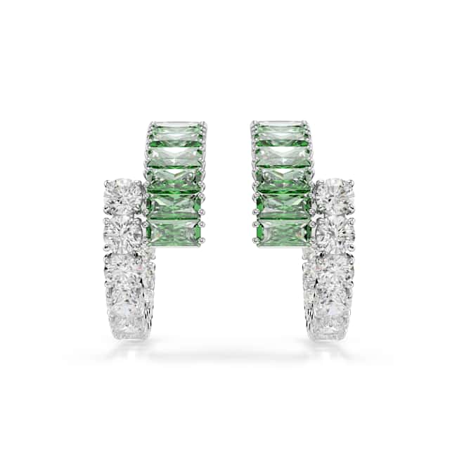 Swarovski Matrix Hoop Earrings – Mixed cuts, Green, Rhodium plated
