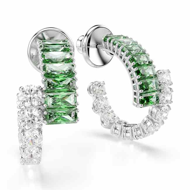 Swarovski Matrix Hoop Earrings – Mixed cuts, Green, Rhodium plated