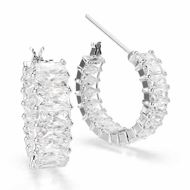 Swarovski Matrix Hoop Earrings – Baguette cut, White, Rhodium plated