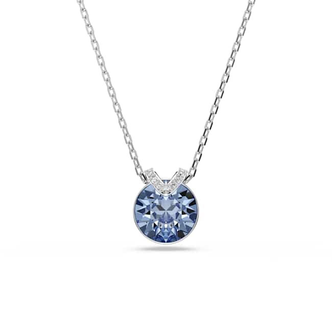 Swarovski Bella V pendant – Round cut, Blue, Rhodium plated