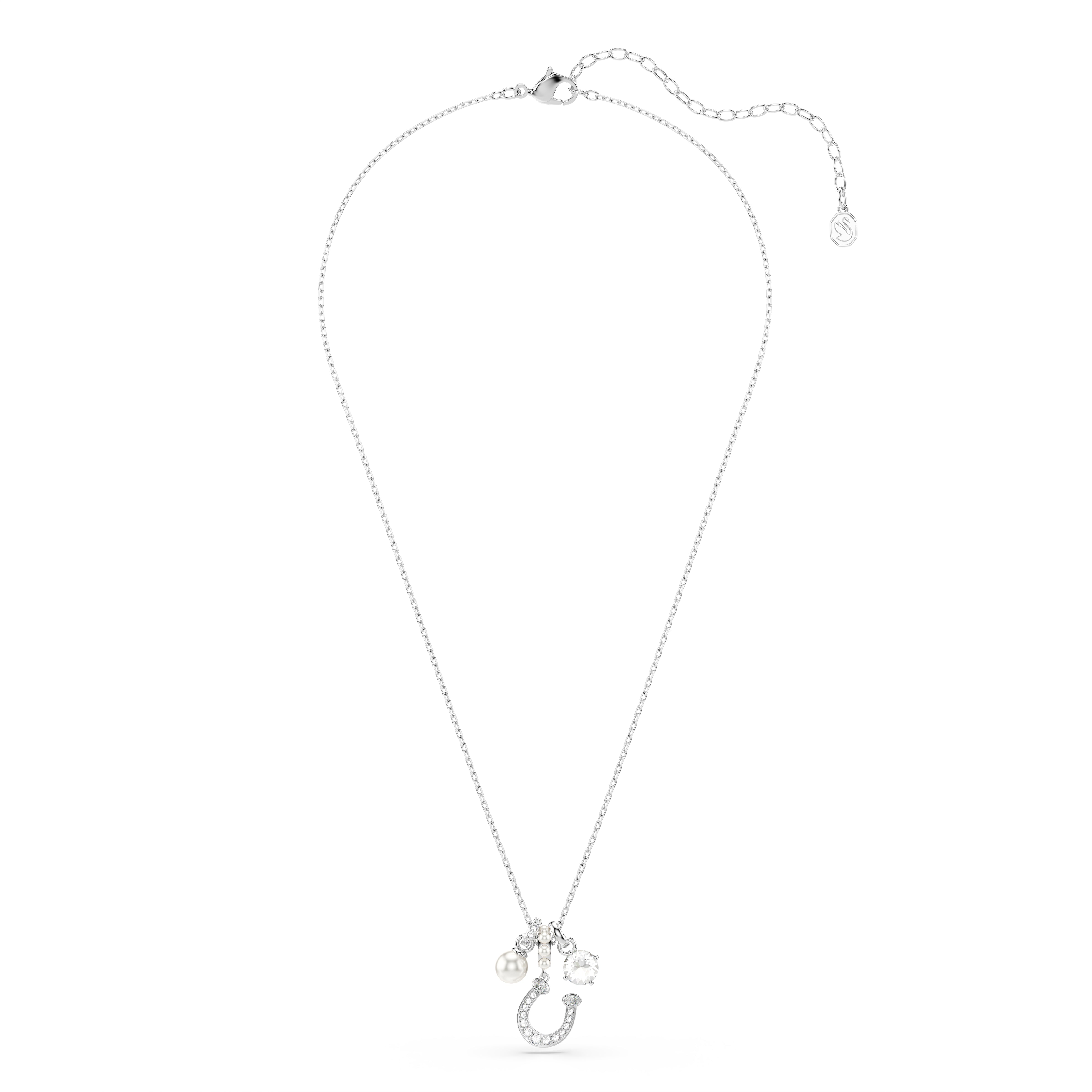 Swarovski Symbolica Pendant – Crystal pearl, Round cut, Pavé, Horse shoe, White, Rhodium plated