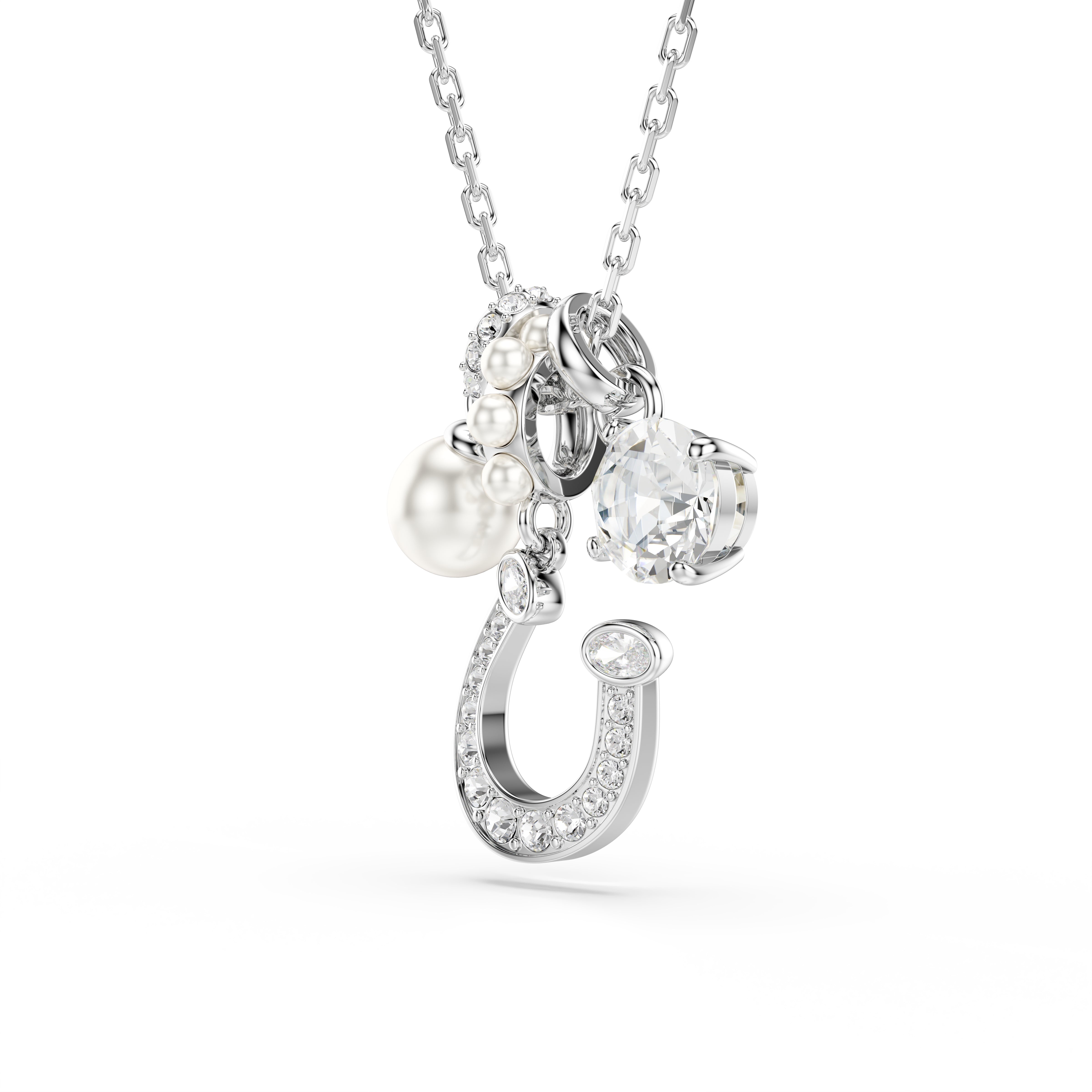 Swarovski Symbolica Pendant – Crystal pearl, Round cut, Pavé, Horse shoe, White, Rhodium plated