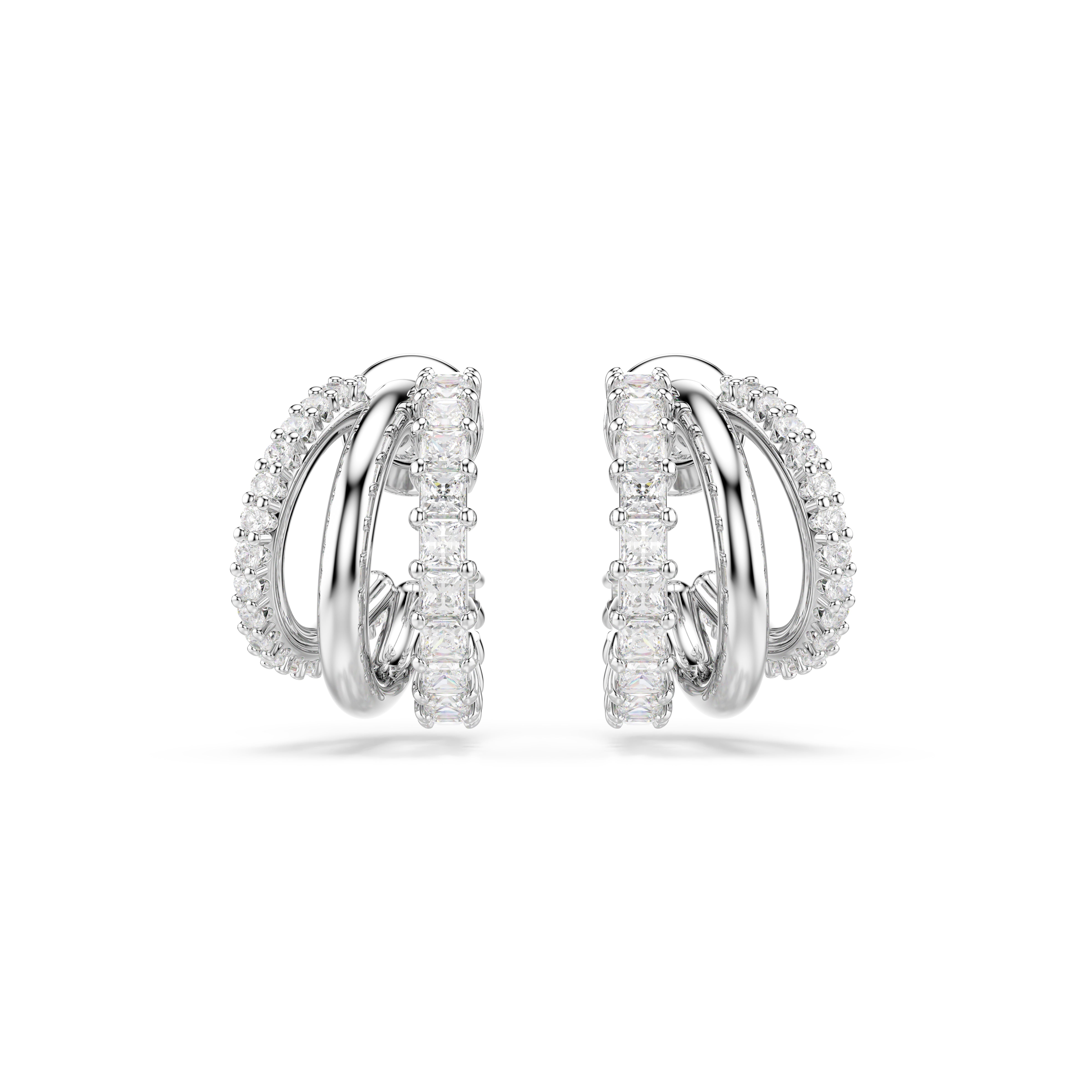 Swarovski Hyperbola Hoop Earrings – Round cut, Mini, White, Rhodium plated