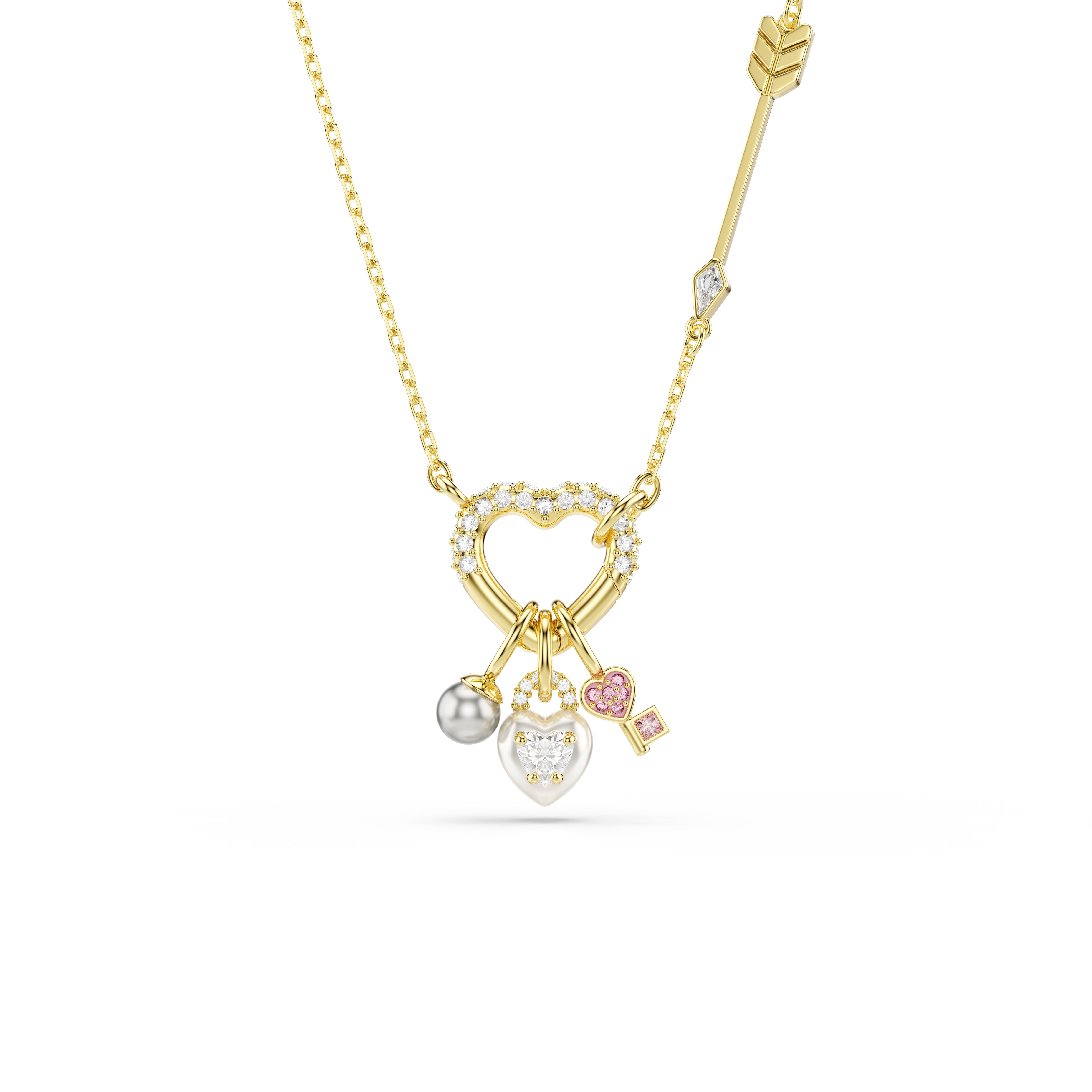 Swarovski Idyllia pendant – Mixed cuts, Heart, Key, Pink, Gold-tone plated