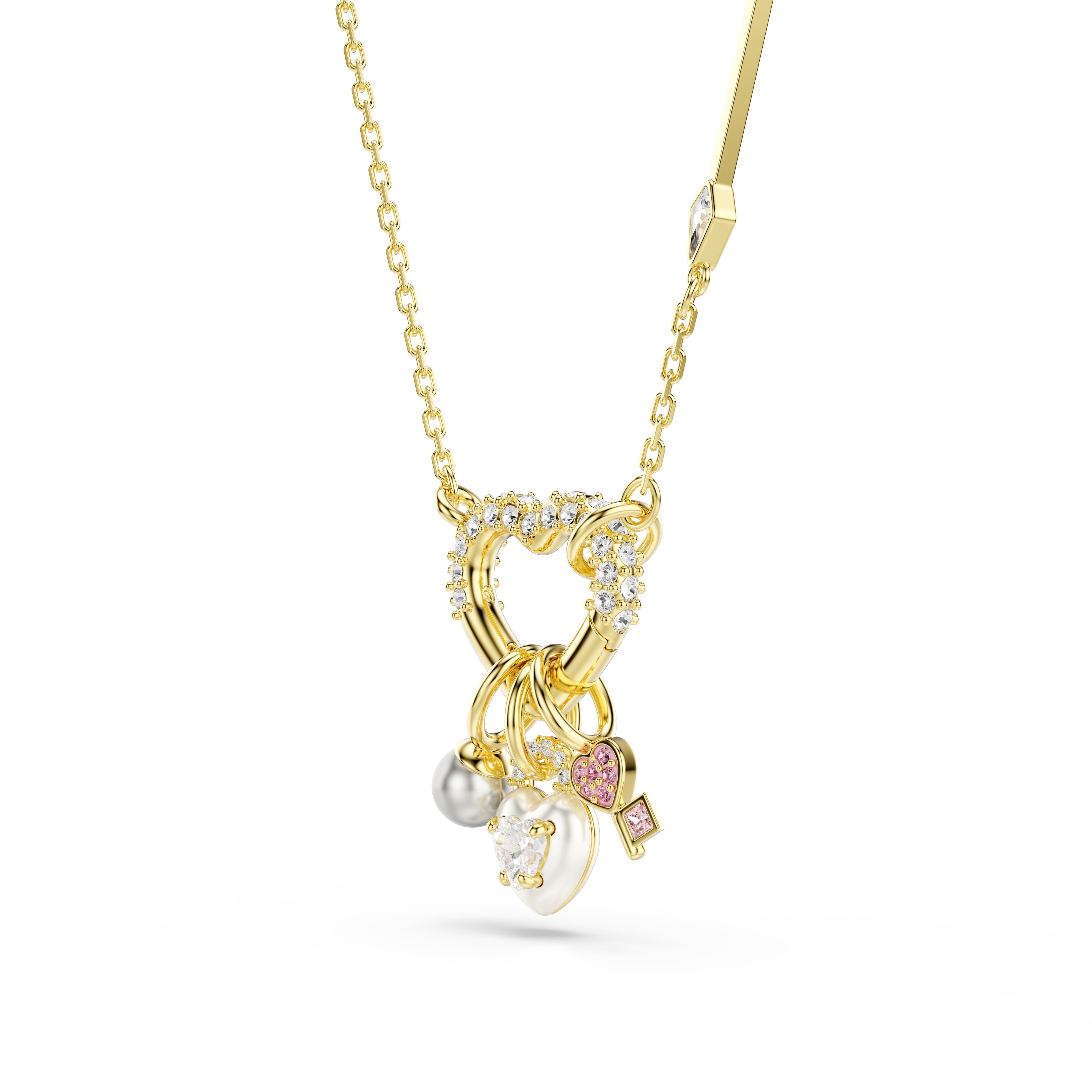 Swarovski Idyllia Pendant – Mixed cuts, Heart, Key, Pink, Gold-tone plated