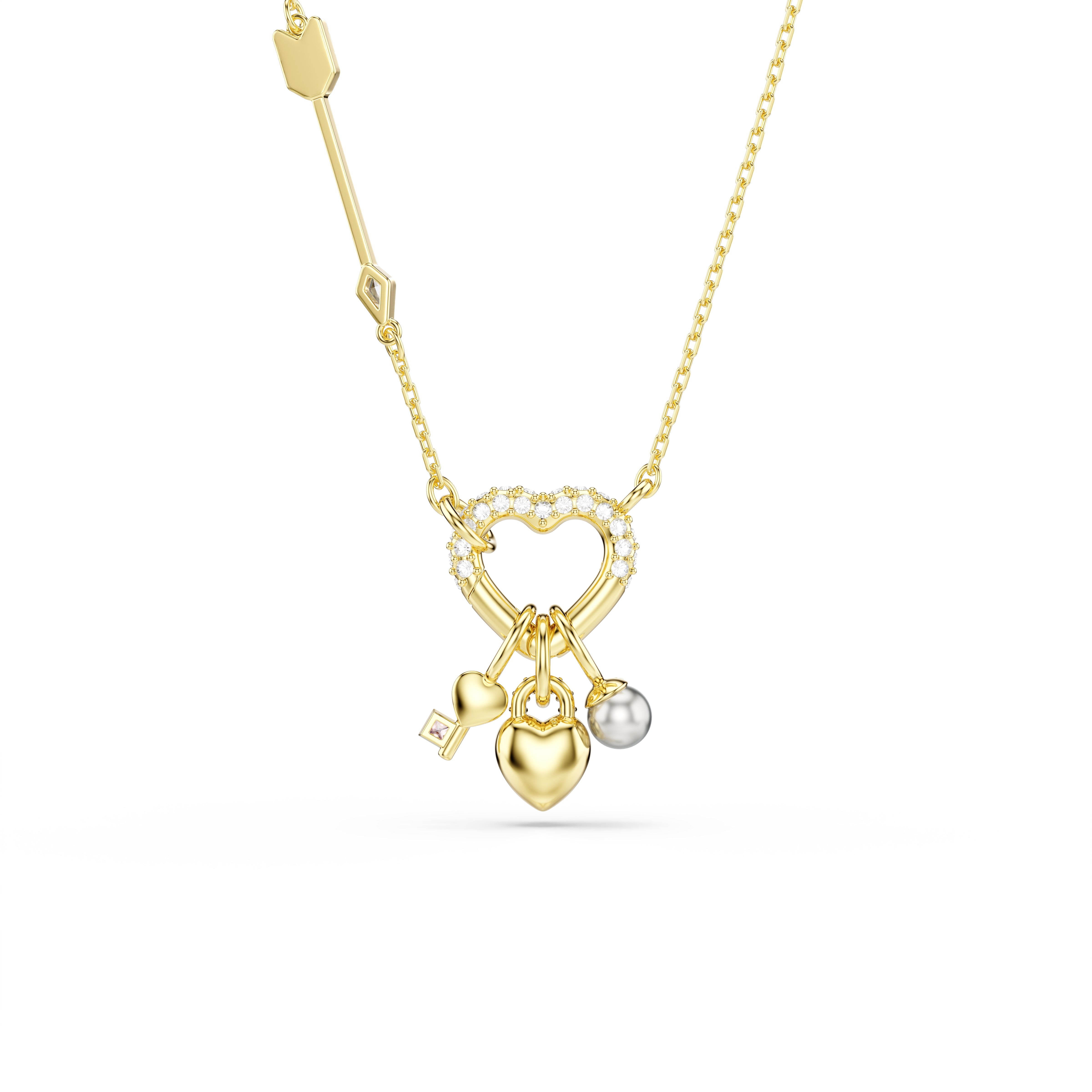 Swarovski Idyllia Pendant – Mixed cuts, Heart, Key, Pink, Gold-tone plated