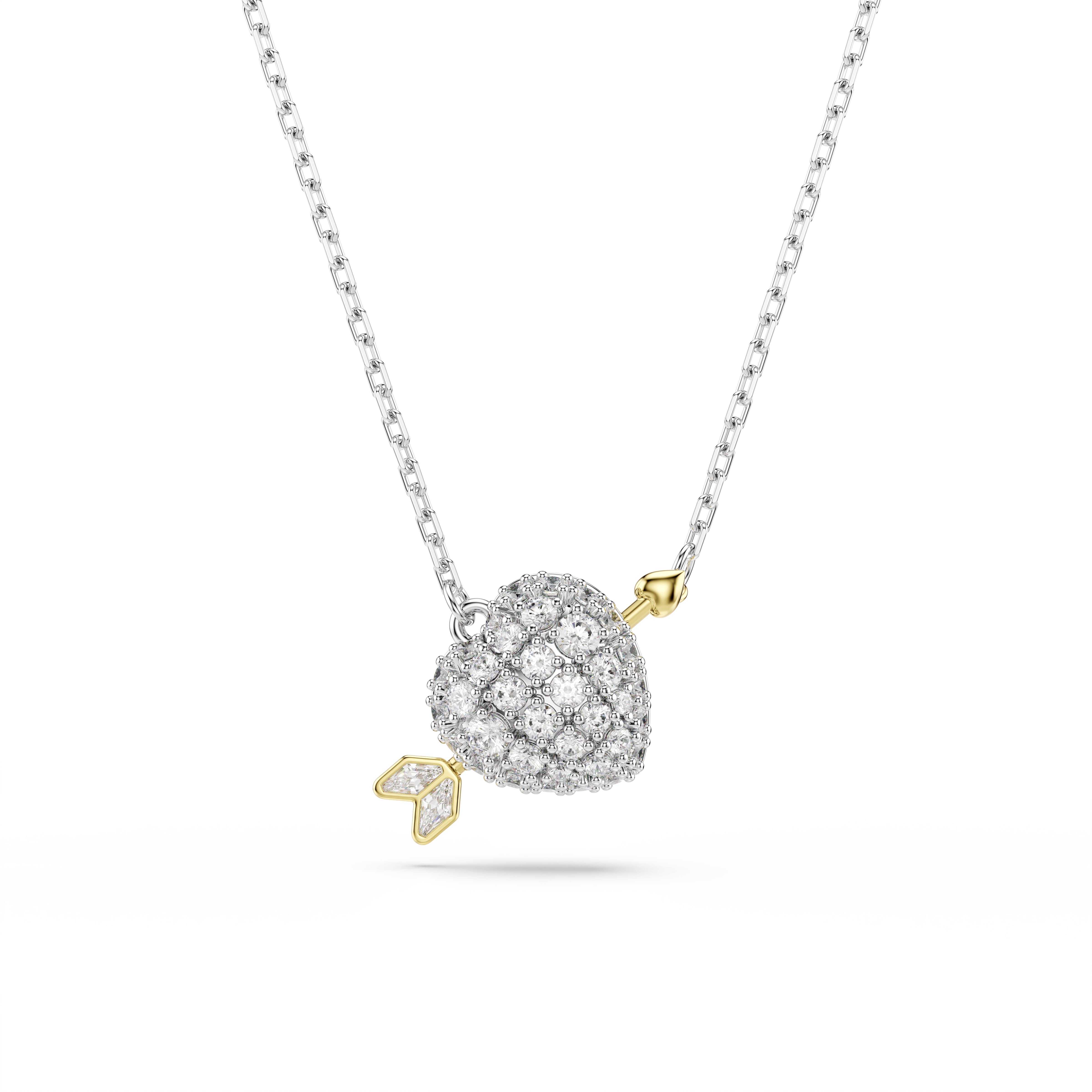 Swarovski Idyllia pendant – Mixed cuts, Heart with arrow, White, Mixed metal finish