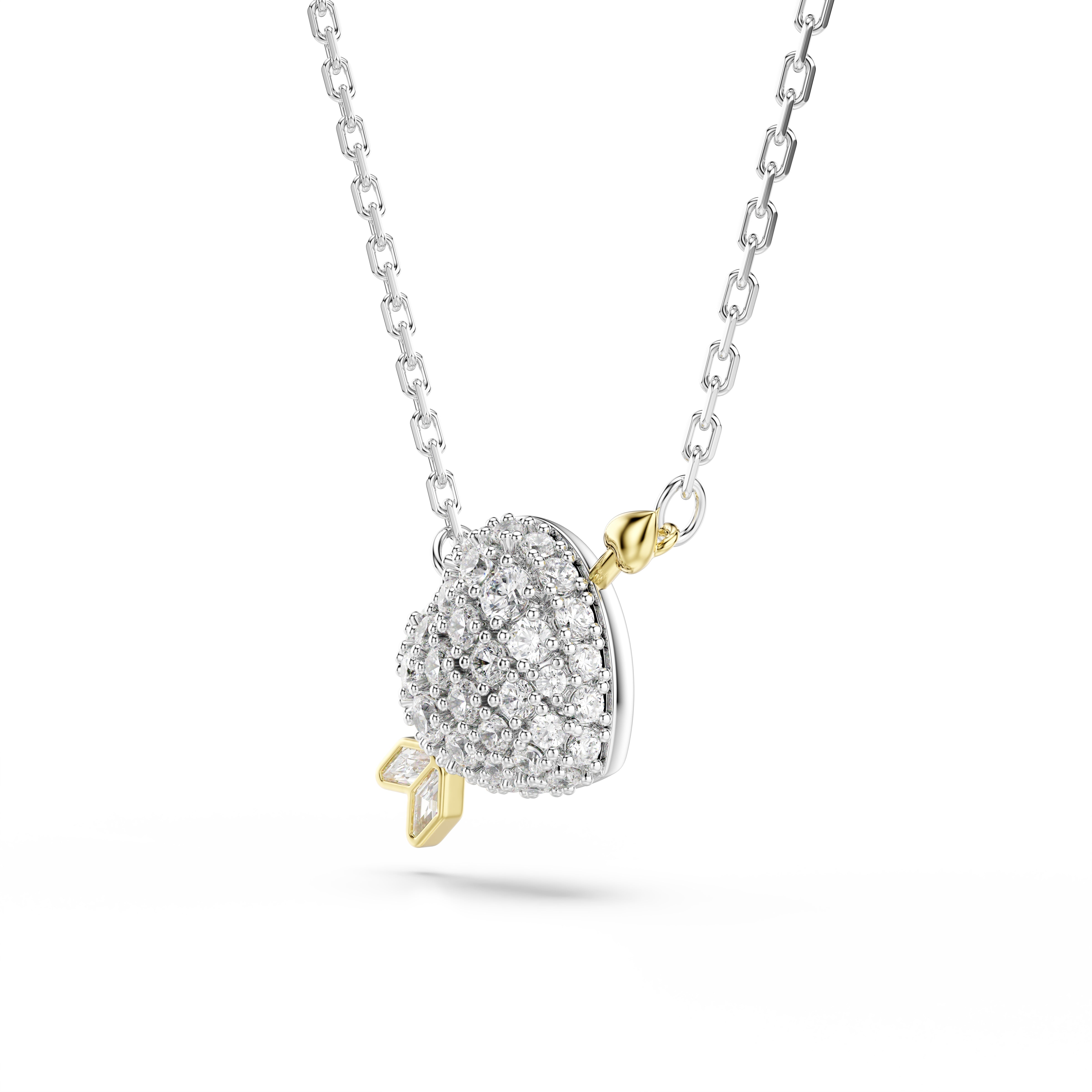 Swarovski Idyllia Pendant – Mixed cuts, Heart with arrow, White, Mixed metal finish