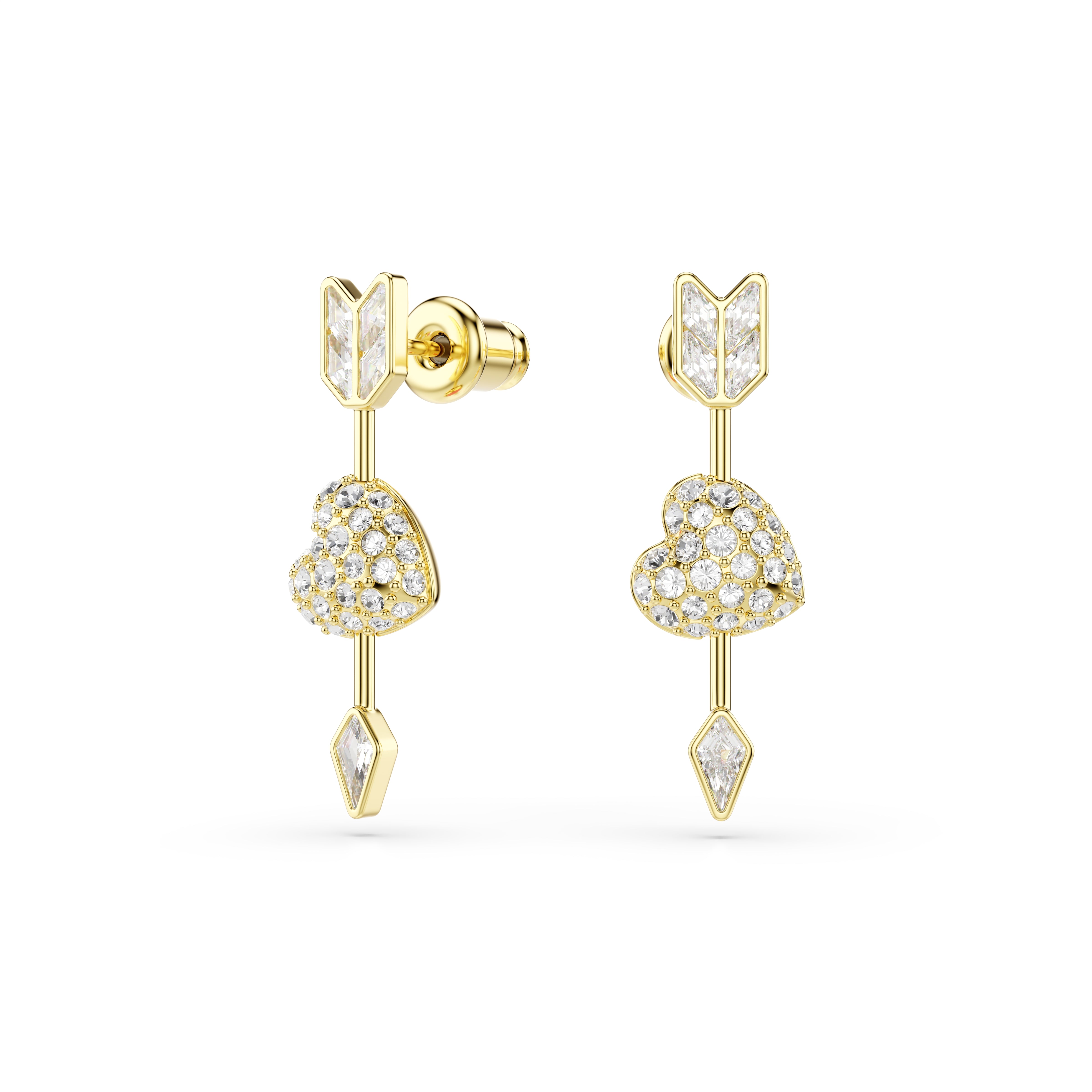 Swarovski Idyllia Drop Earrings – Mixed cuts, Heart with arrow, White, Gold-tone plated