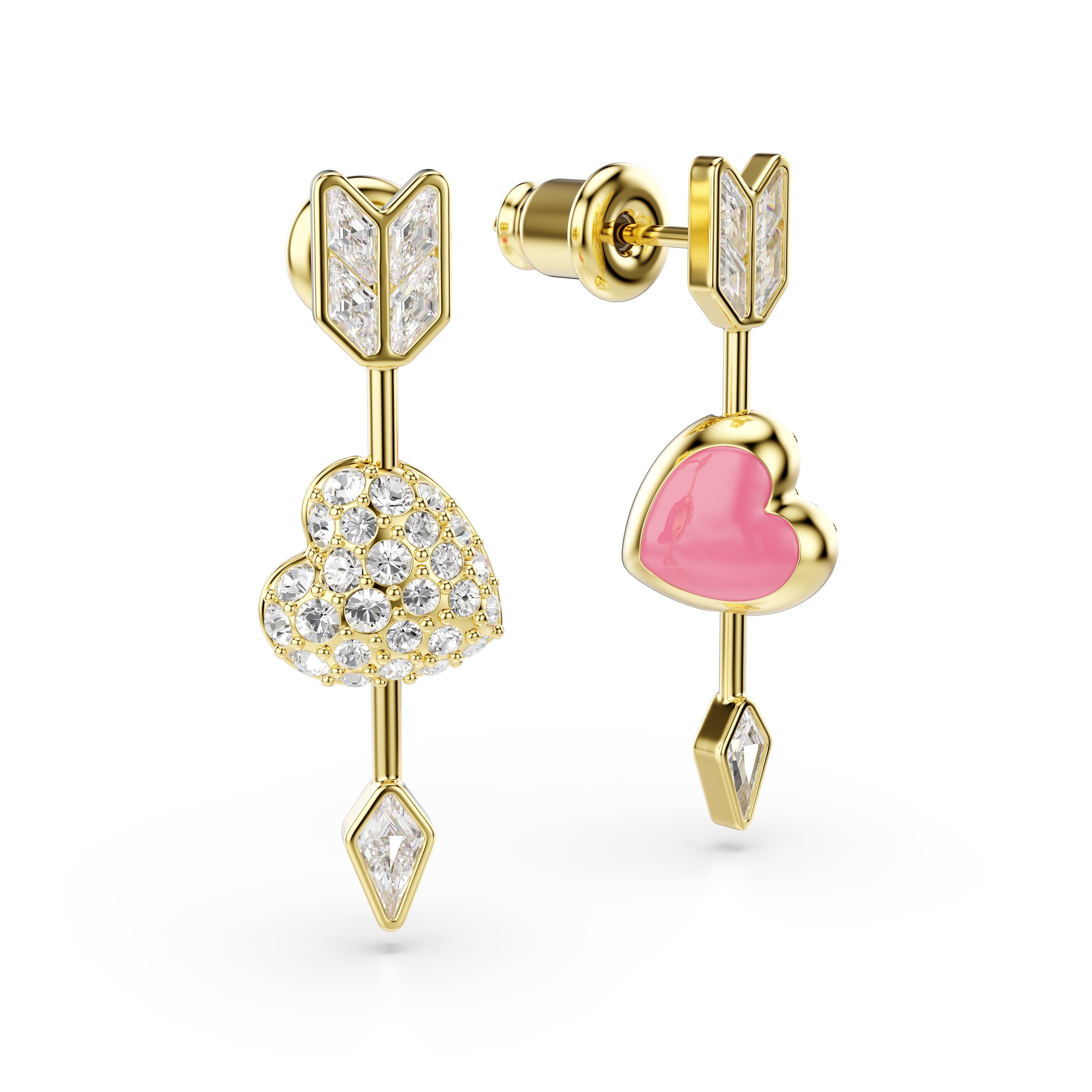 Swarovski Idyllia Drop Earrings – Mixed cuts, Heart with arrow, White, Gold-tone plated