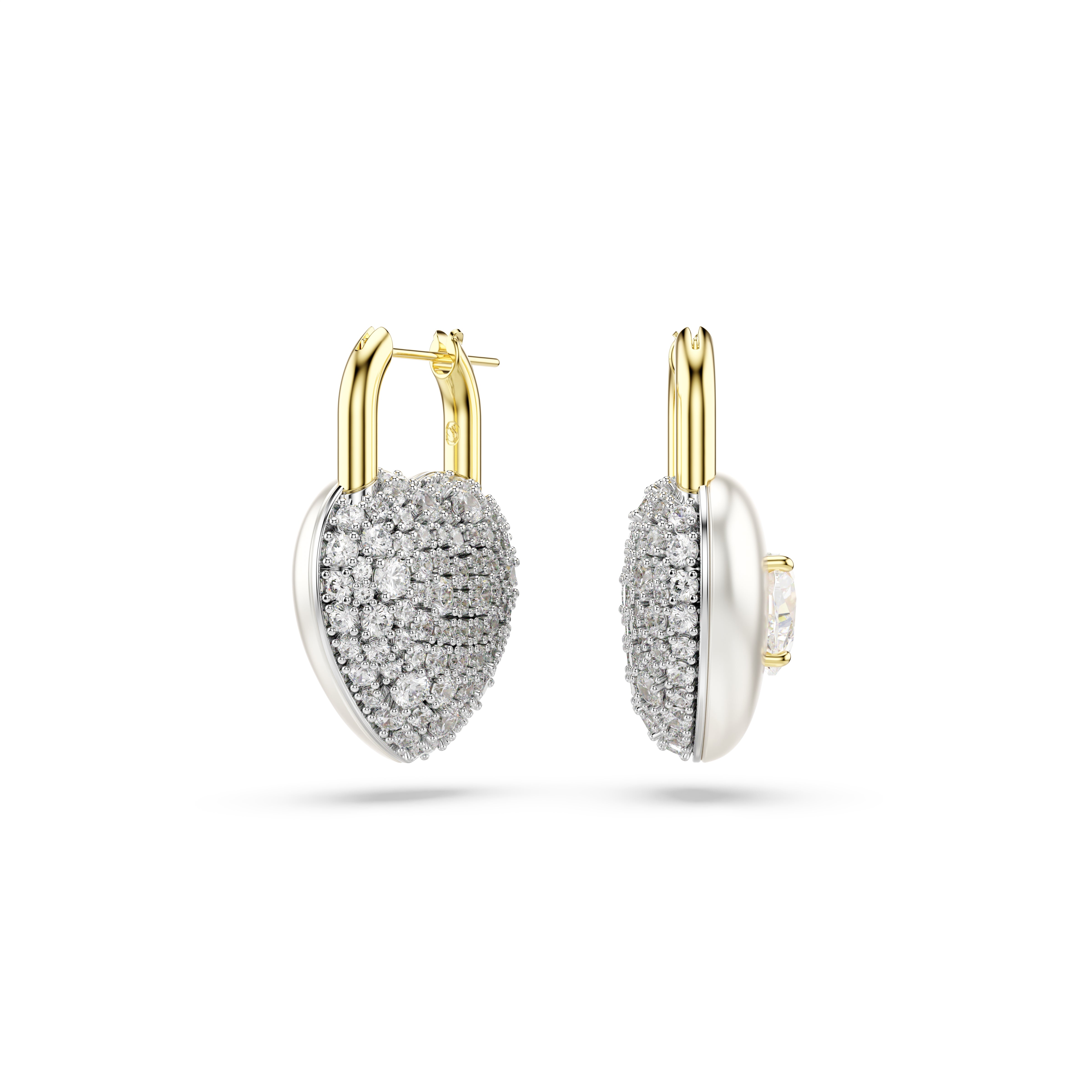 Swarovski Idyllia drop earrings – Mixed cuts, Heart, White, Gold-tone plated