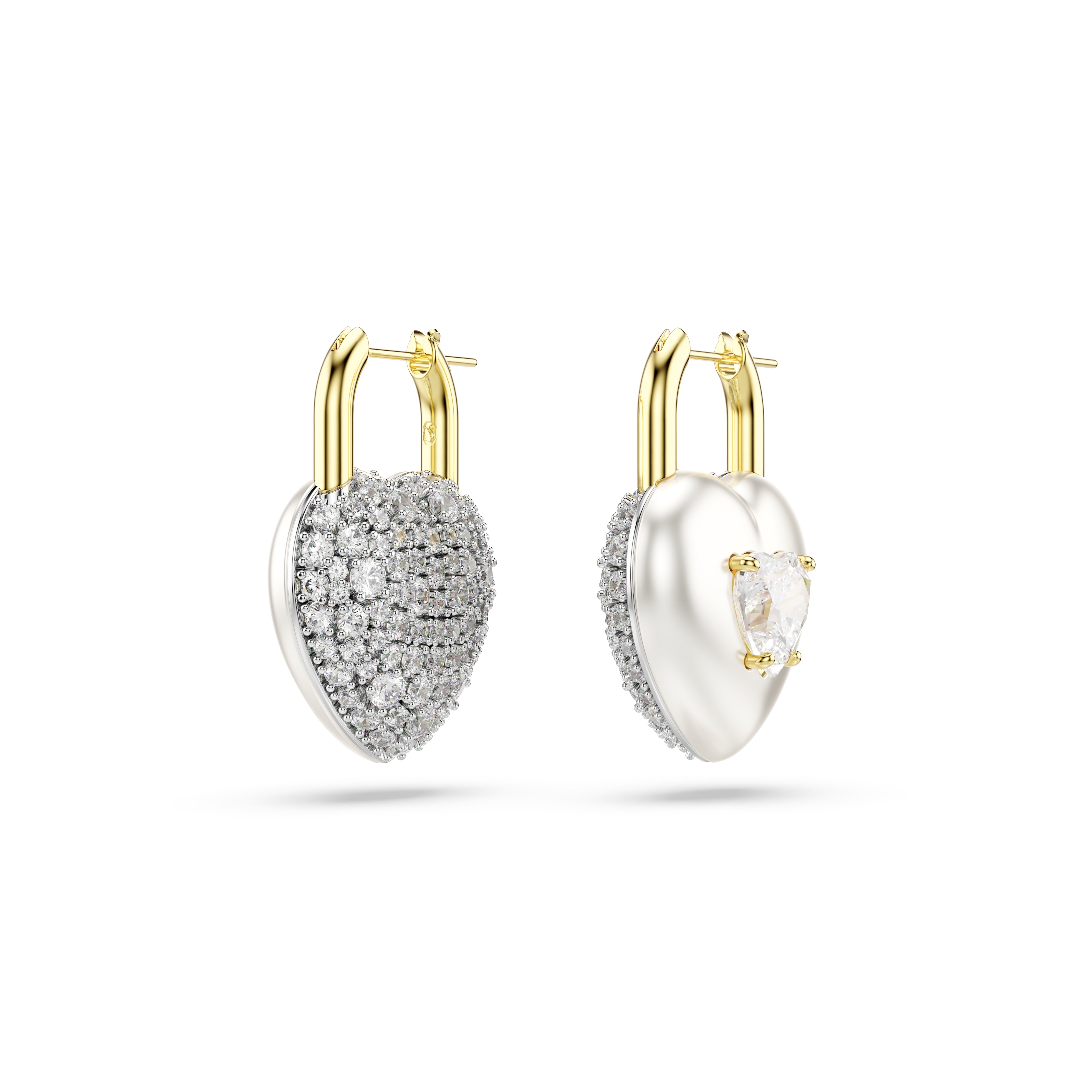 Swarovski Idyllia Drop Earrings – Mixed cuts, Heart, White, Gold-tone plated