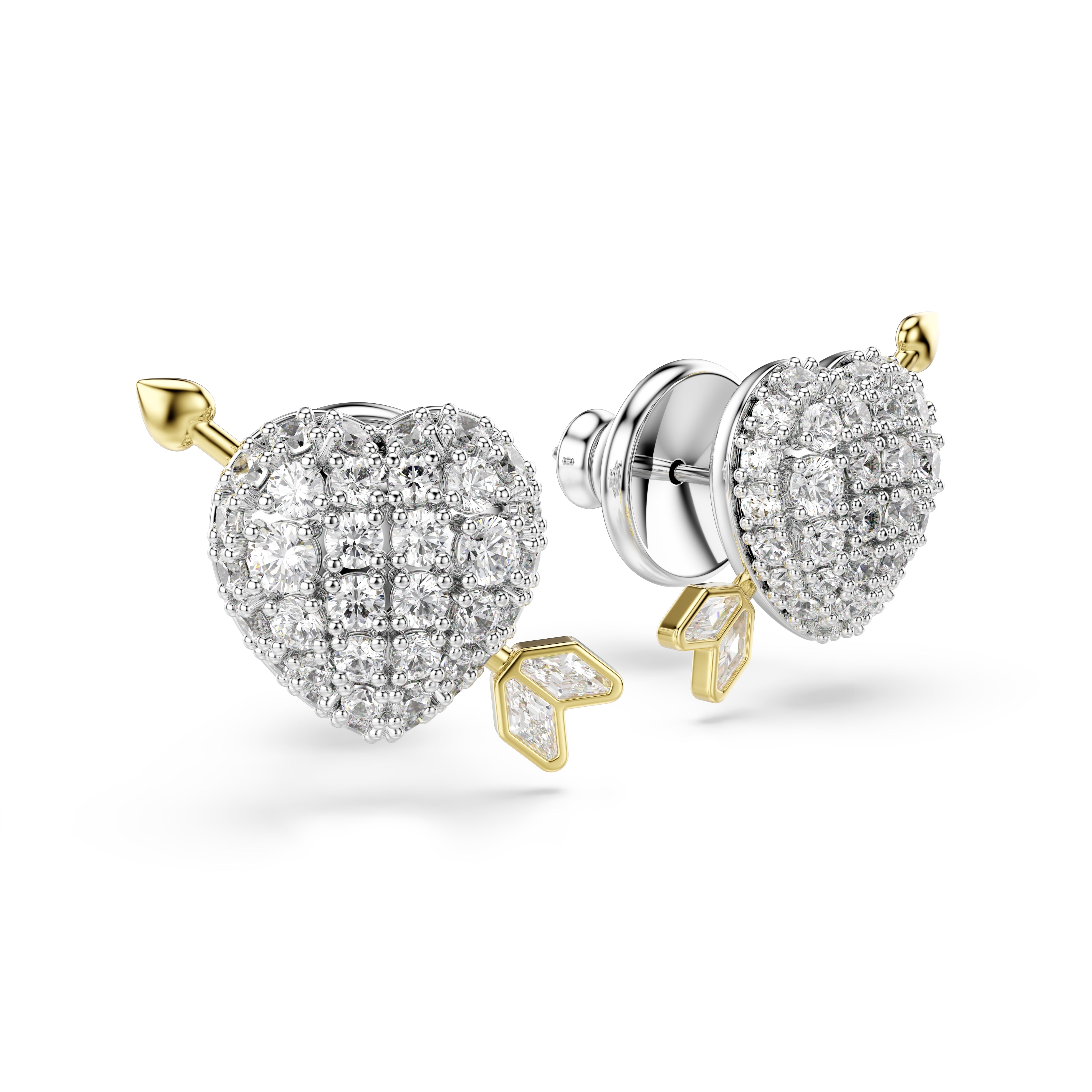 Swarovski Idyllia Stud Earrings – Mixed cuts, Heart with arrow, White, Mixed metal finish