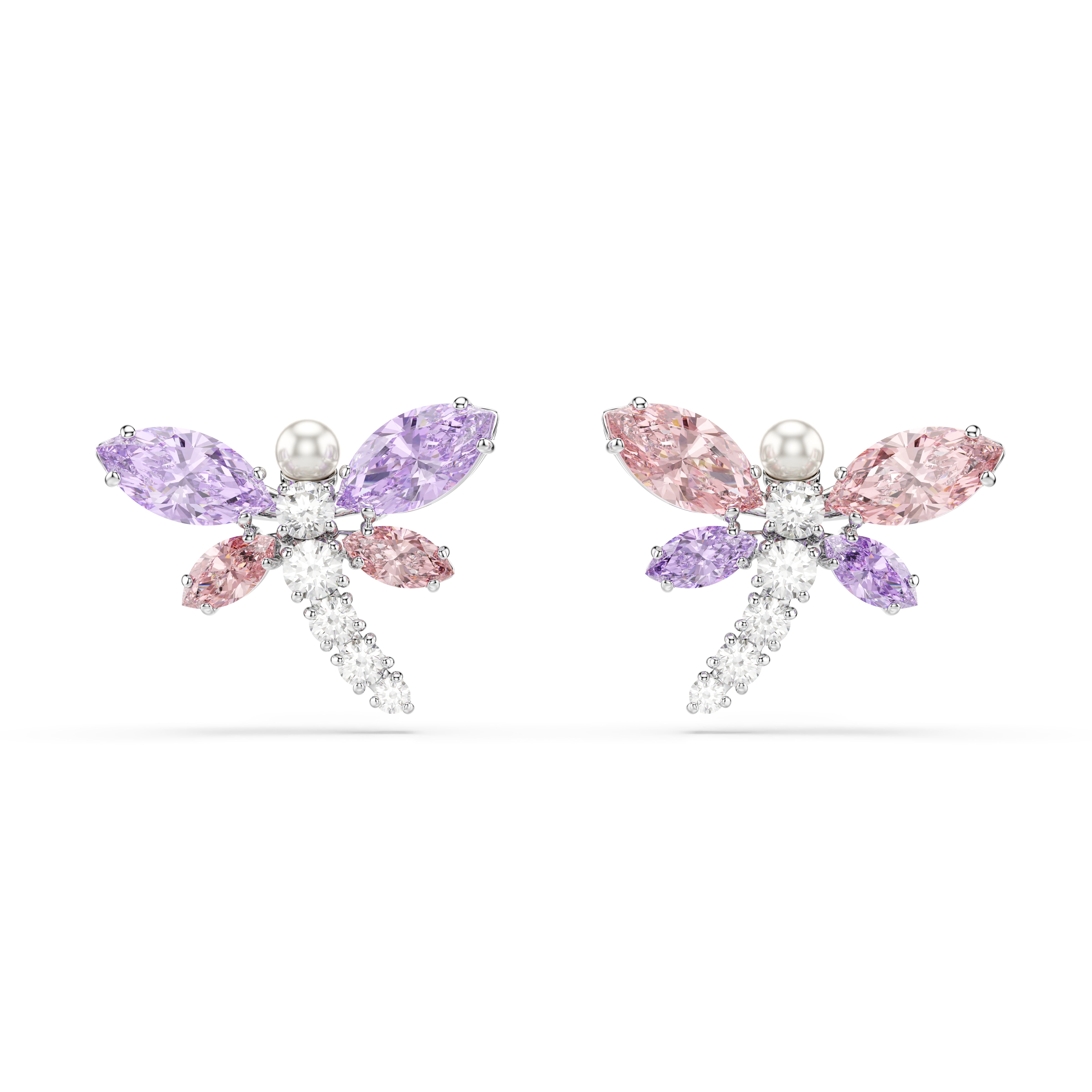 Swarovski Ariana Grande x Swarovski stud earrings – Mixed cuts, Dragonfly, Multicolored, Rhodium plated