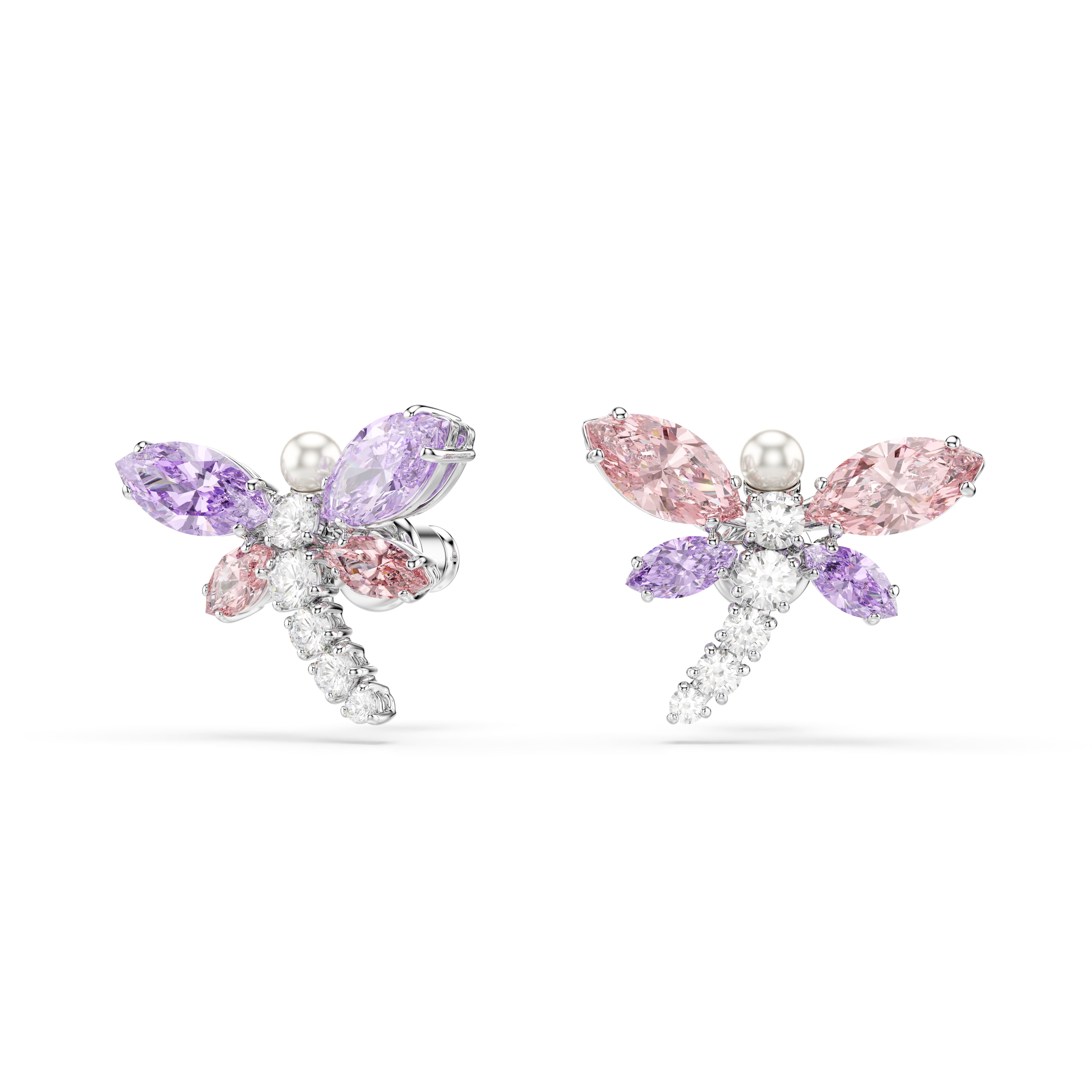 Swarovski Ariana Grande x Swarovski Stud Earrings – Mixed cuts, Dragonfly, Multicolored, Rhodium plated