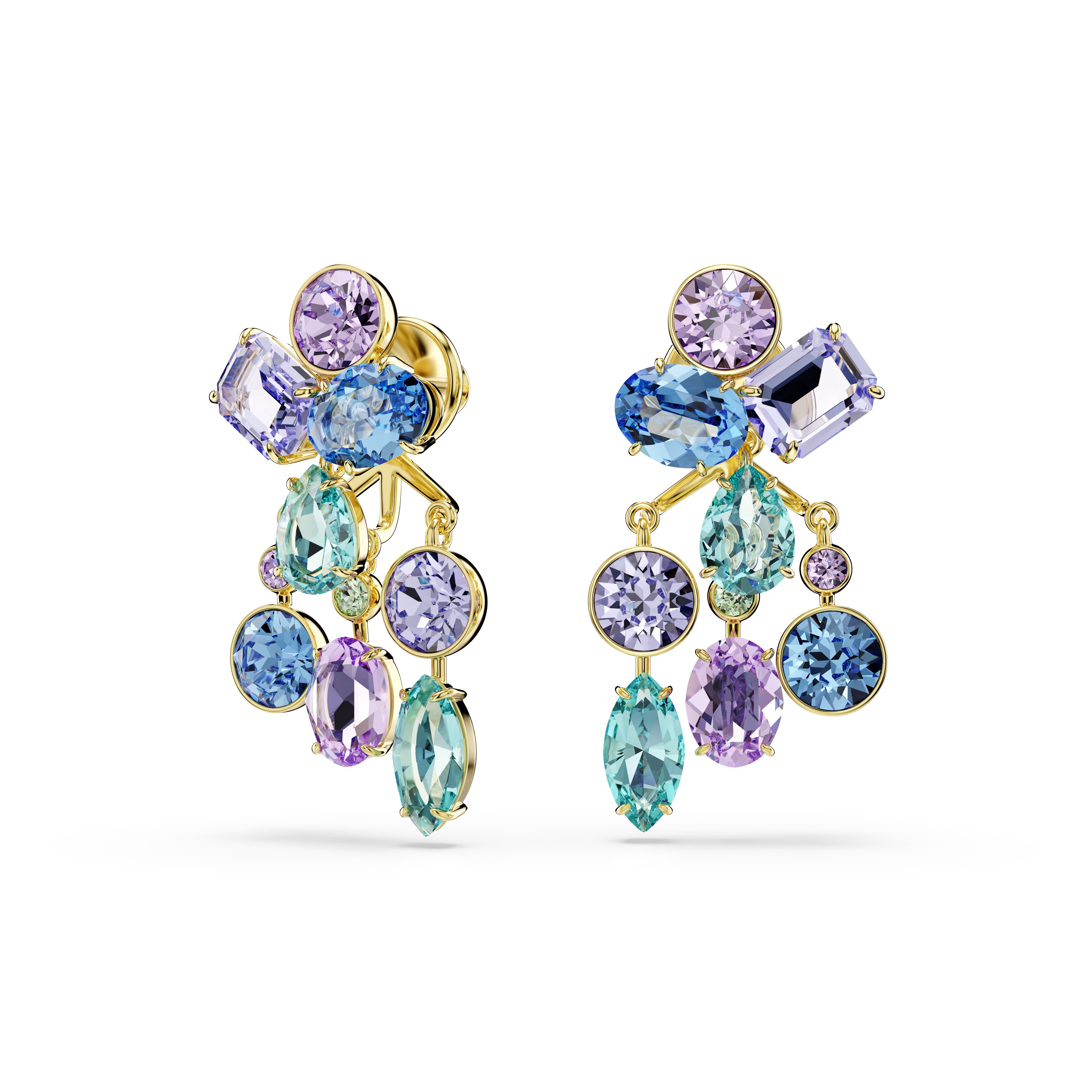 Swarovski Gema earring jackets – Mixed cuts, Multicolored, Gold-tone plated