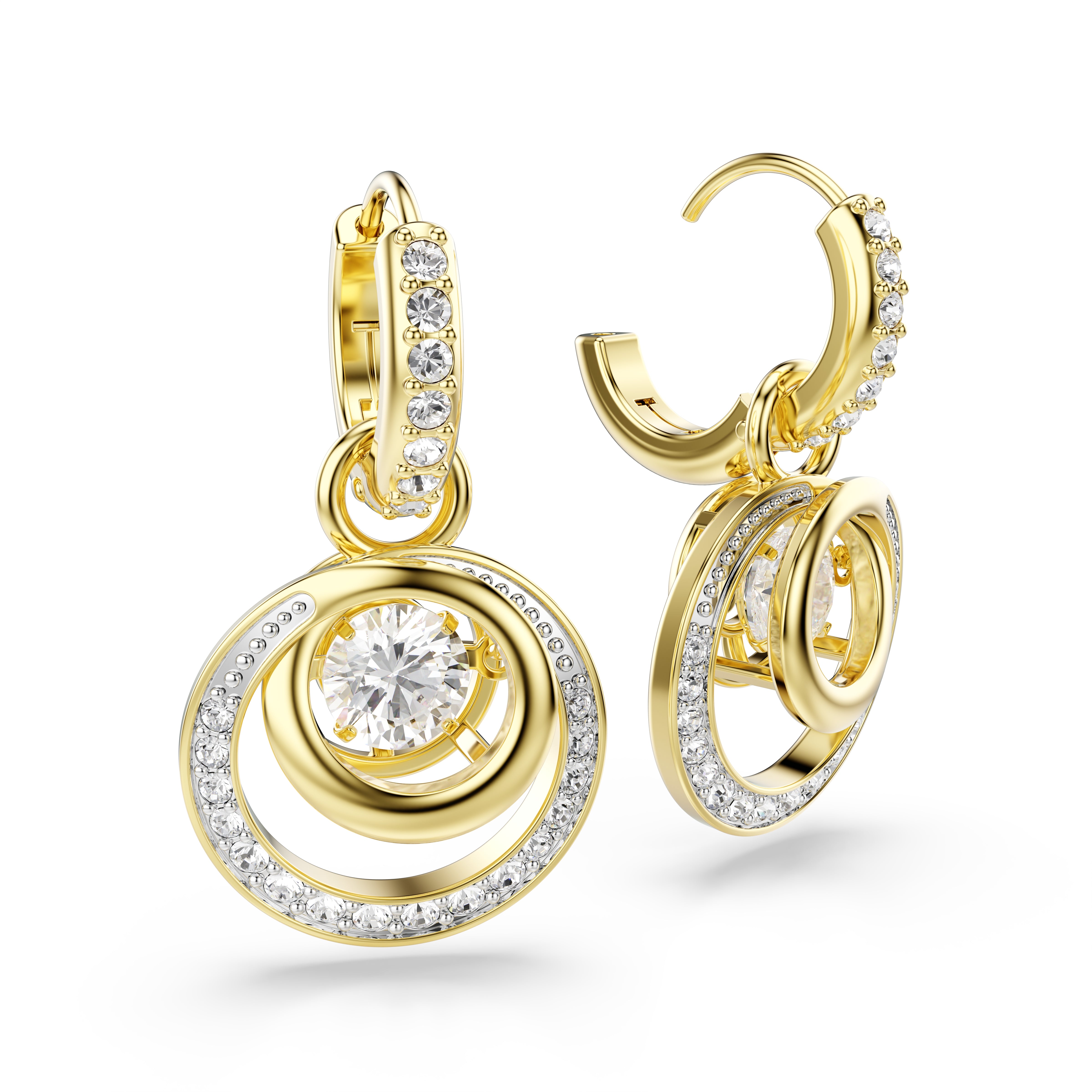 Swarovski Hyperbola Drop Earrings – Round cut, White, Gold-tone plated