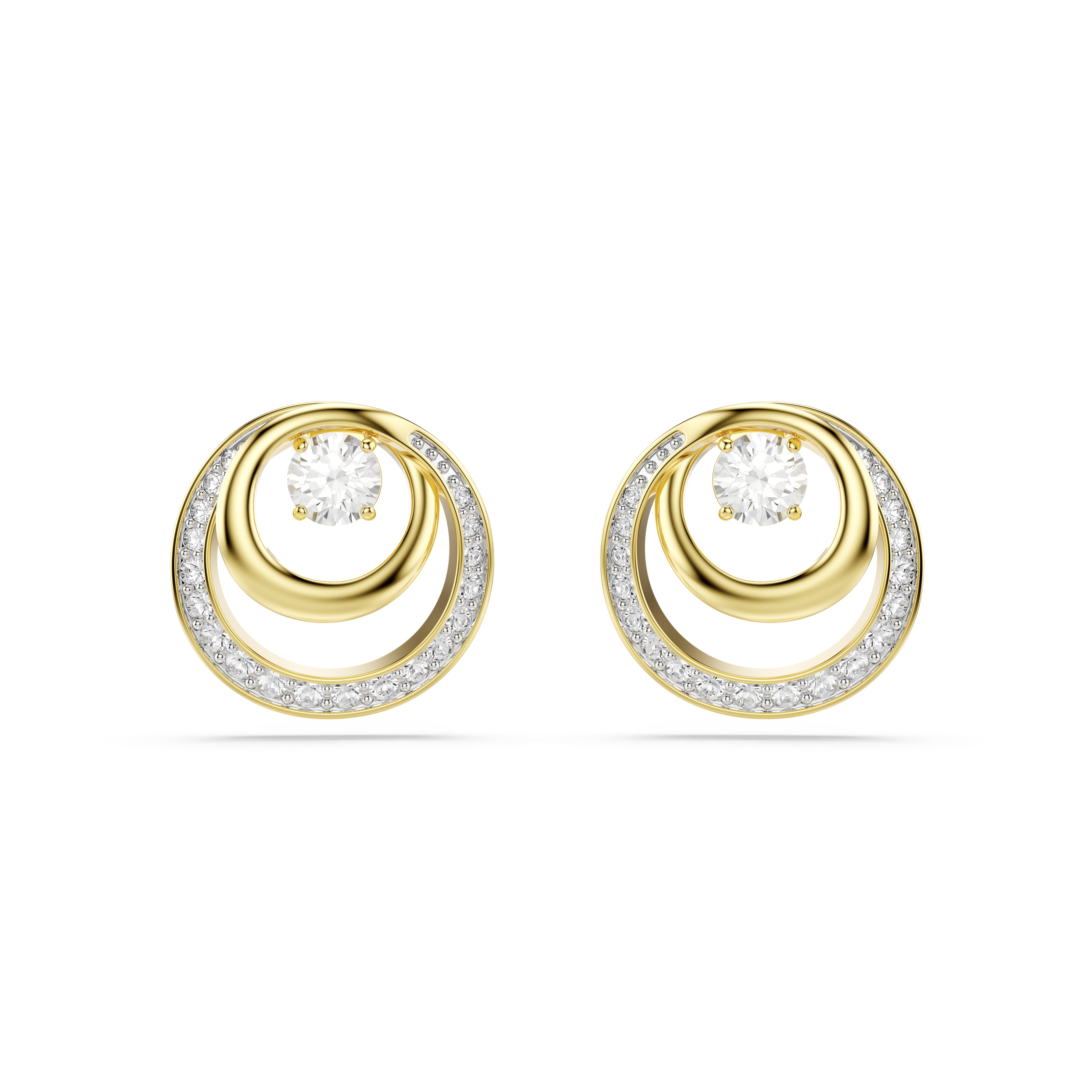 Swarovski Hyperbola stud earrings – Round cut, White, Gold-tone plated