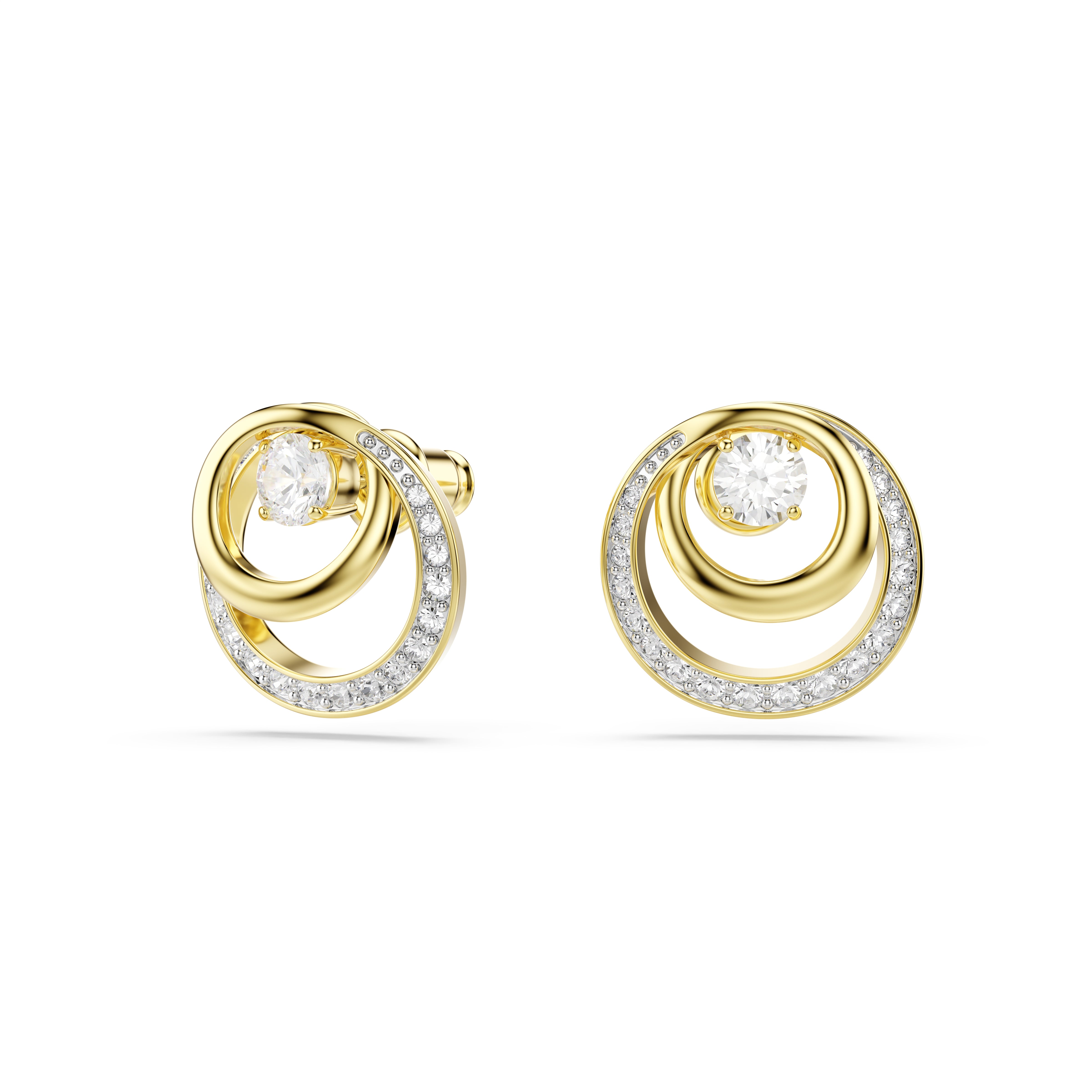 Swarovski Hyperbola Stud Earrings – Round cut, White, Gold-tone plated