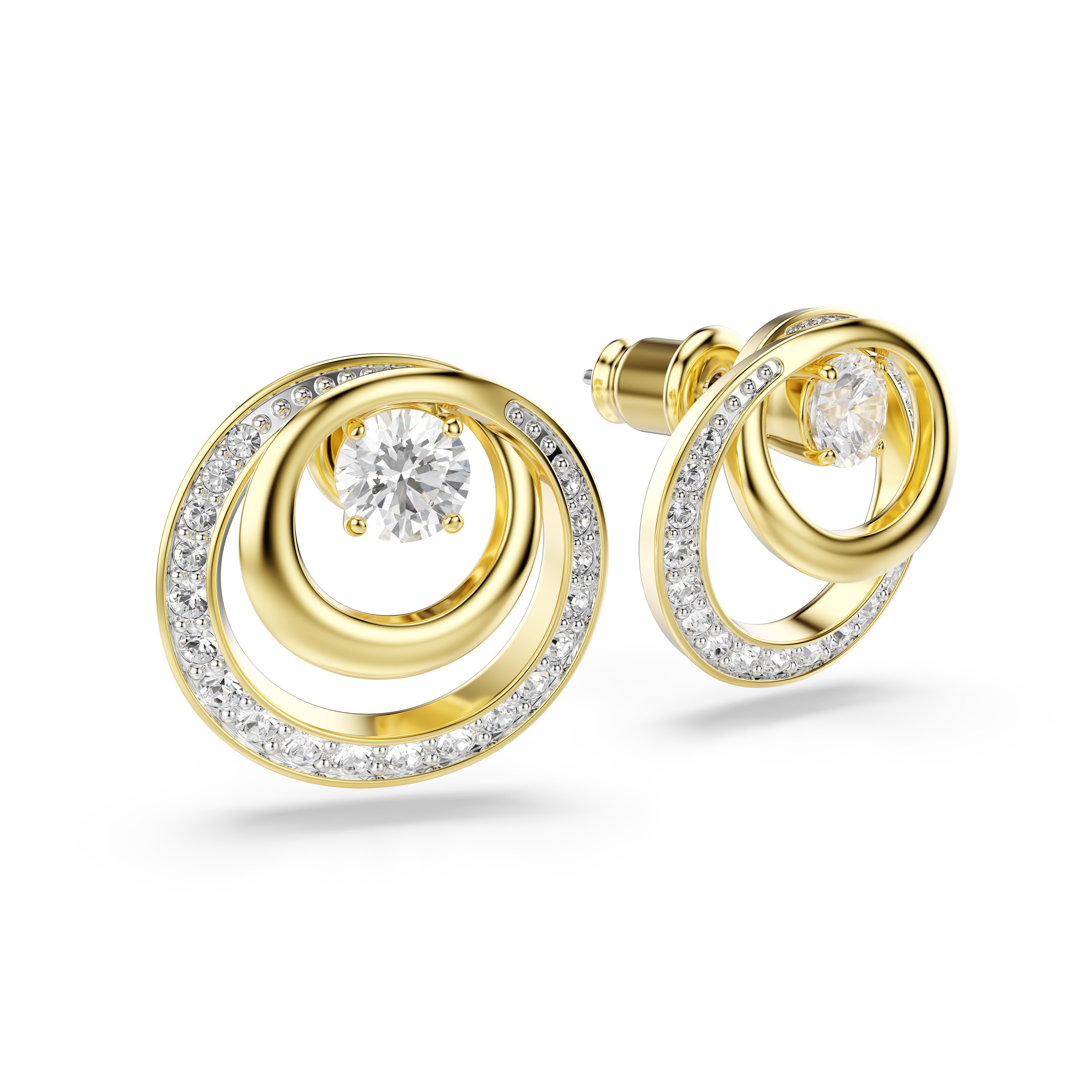 Swarovski Hyperbola Stud Earrings – Round cut, White, Gold-tone plated