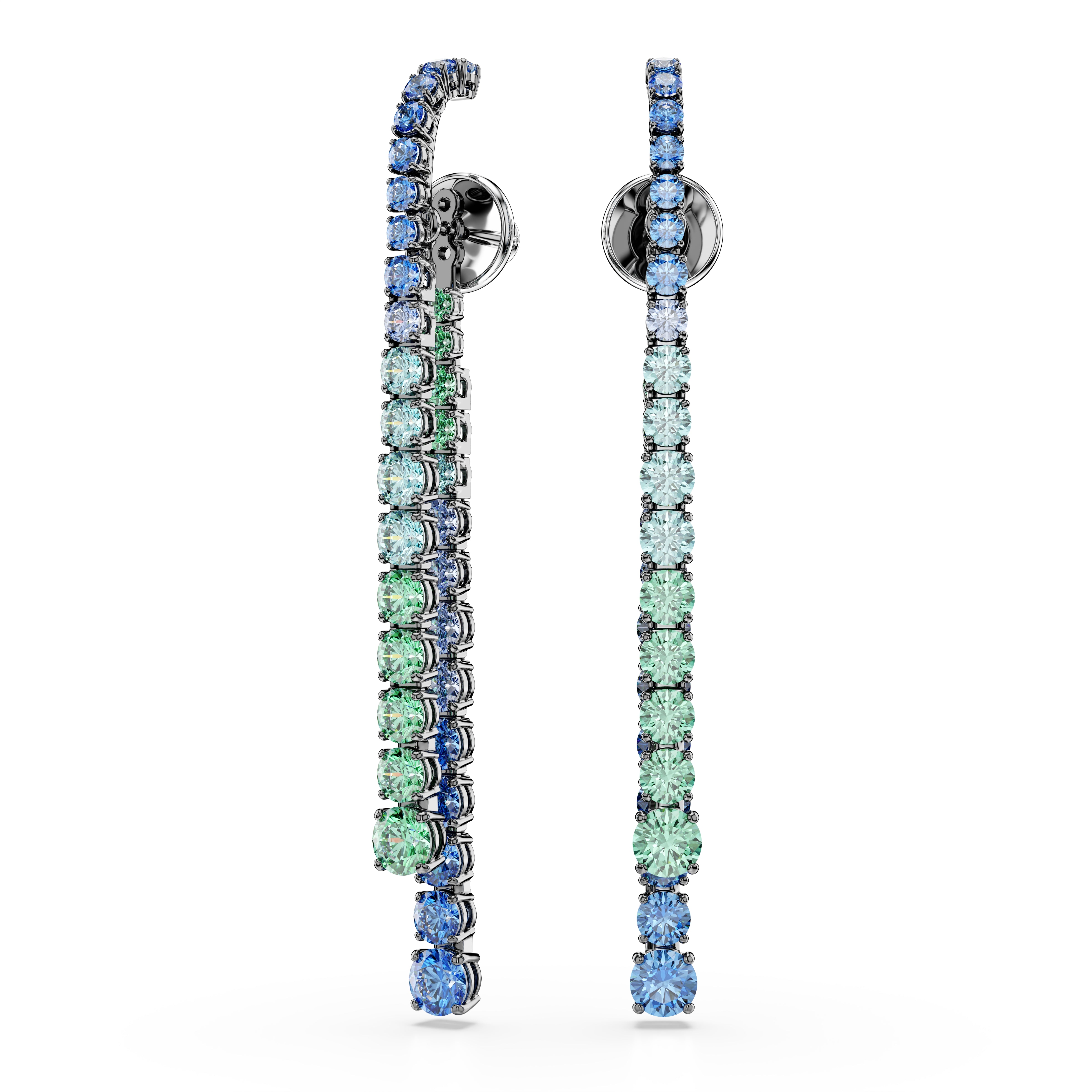 Swarovski Matrix drop earrings – Gradient of round cuts, Multicolored, Ruthenium plated