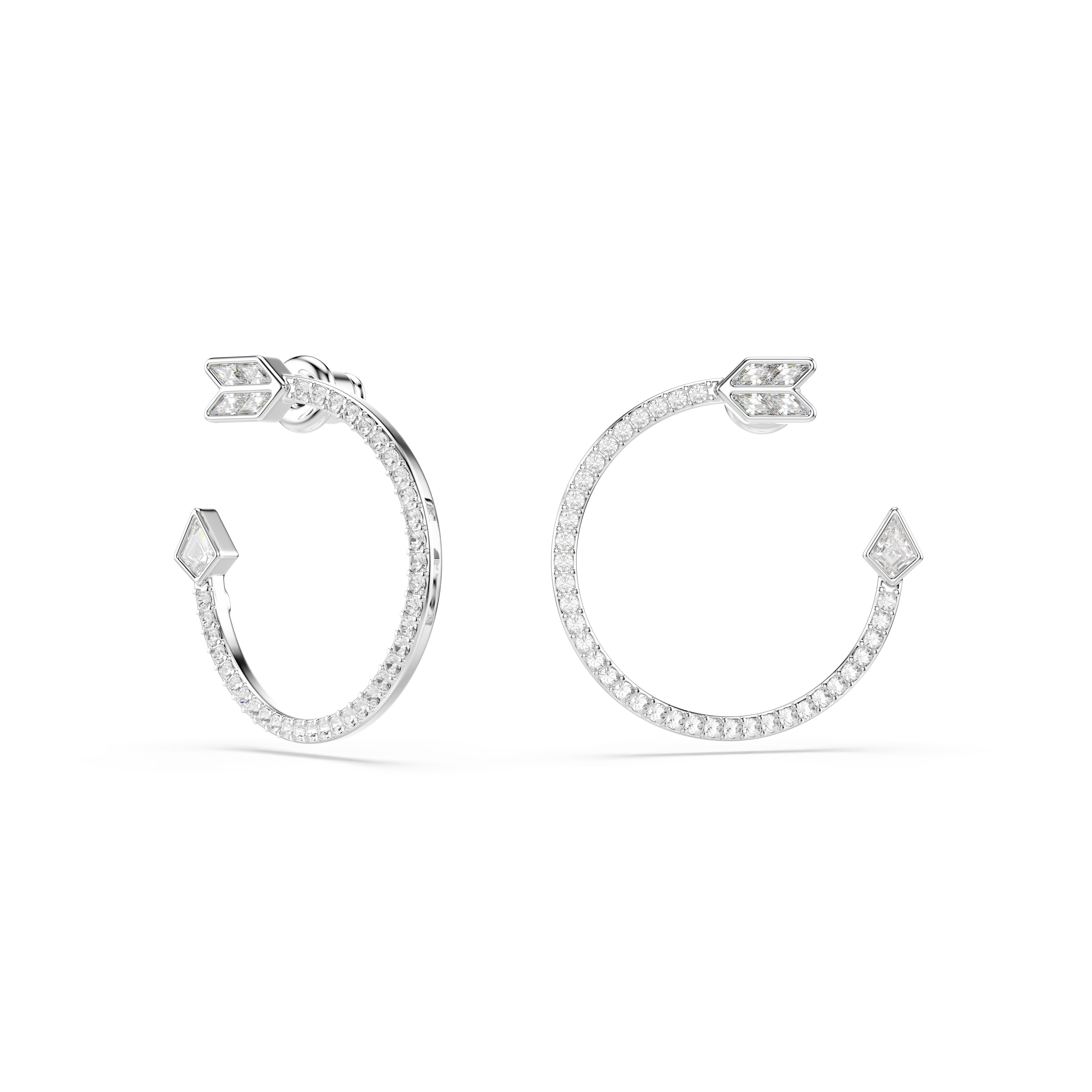 Swarovski Idyllia Hoop Earrings – Mixed cuts, Arrow, White, Rhodium plated