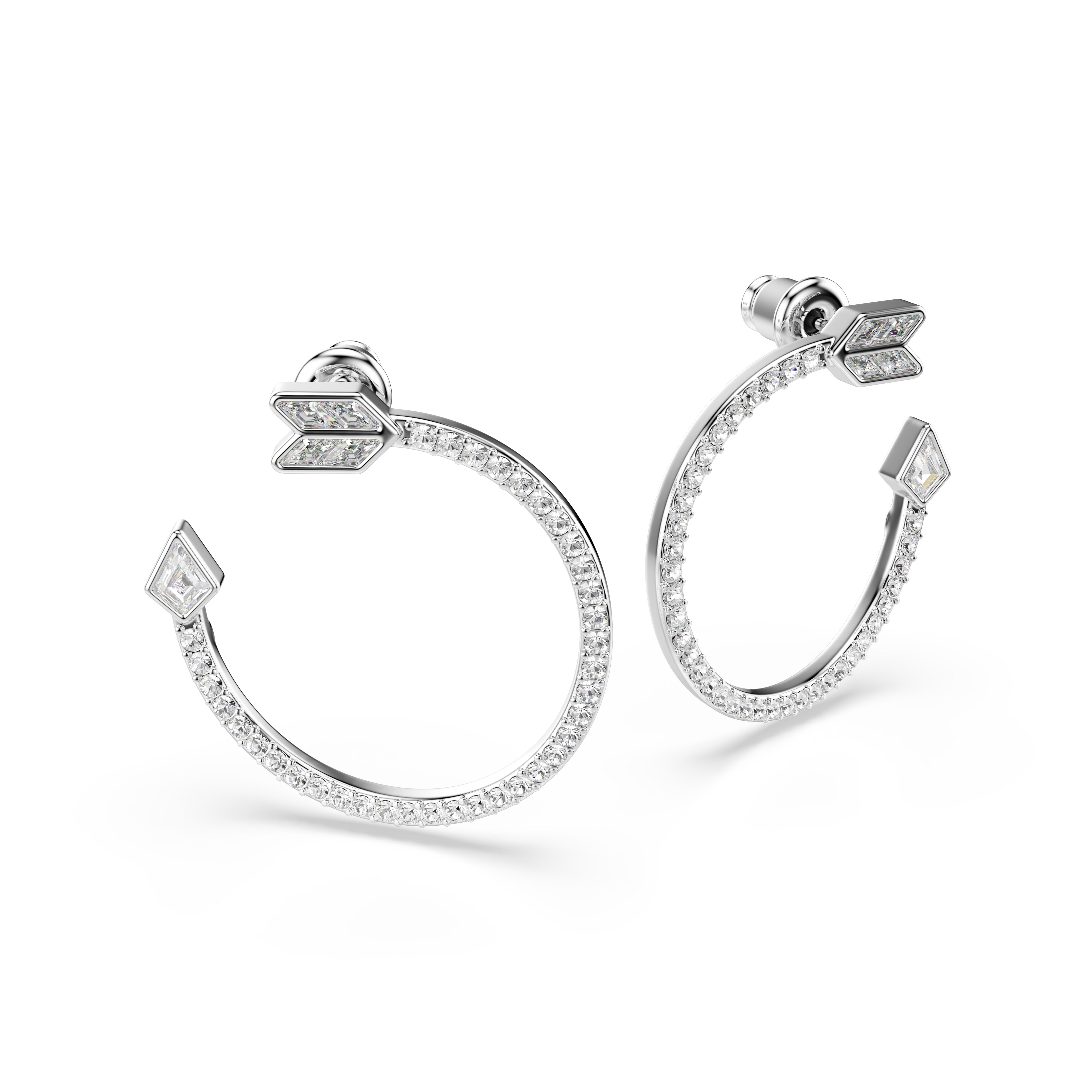 Swarovski Idyllia Hoop Earrings – Mixed cuts, Arrow, White, Rhodium plated
