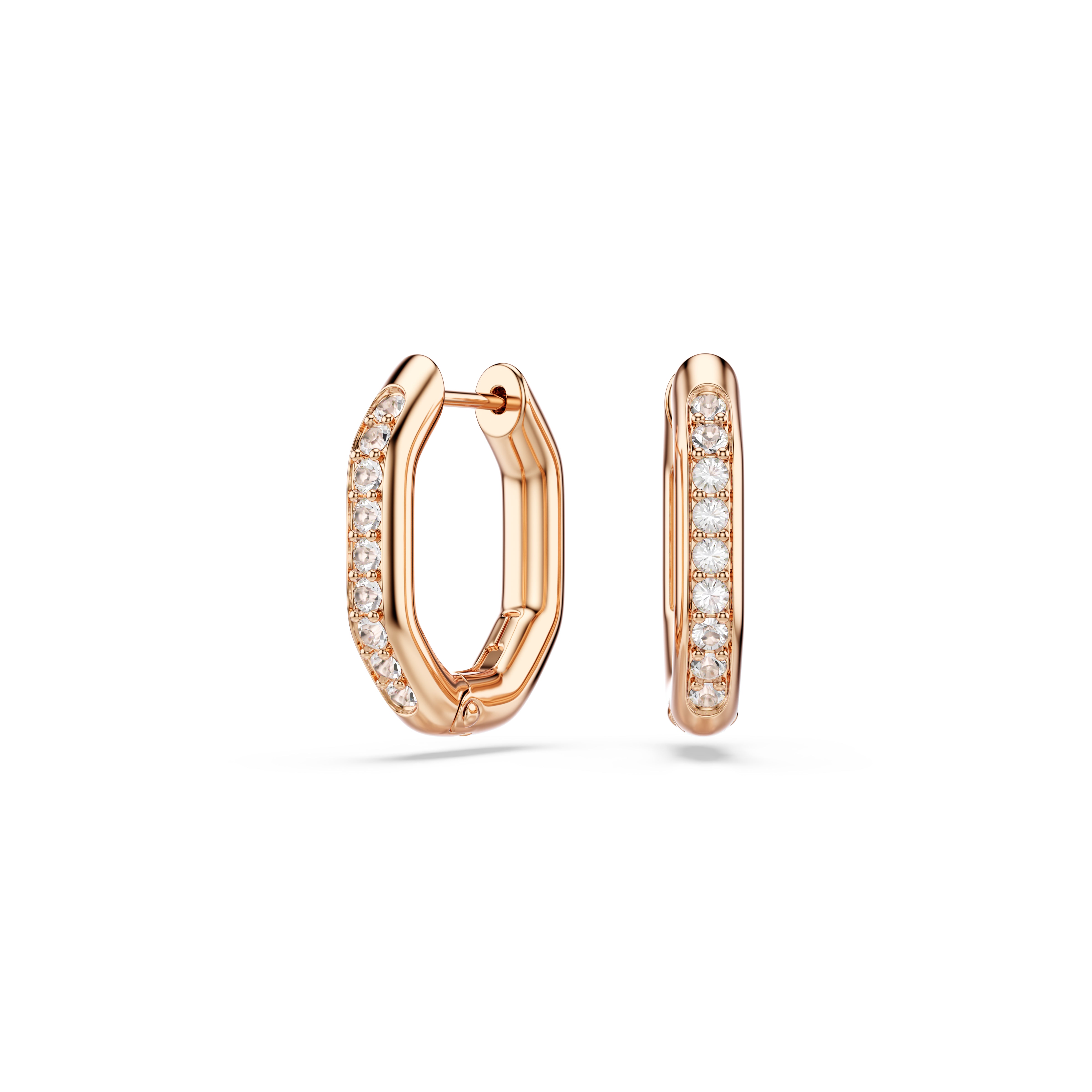 Swarovski Dextera hoop earrings – Octagon shape, Round cut, Small, White, Rose gold-tone plated