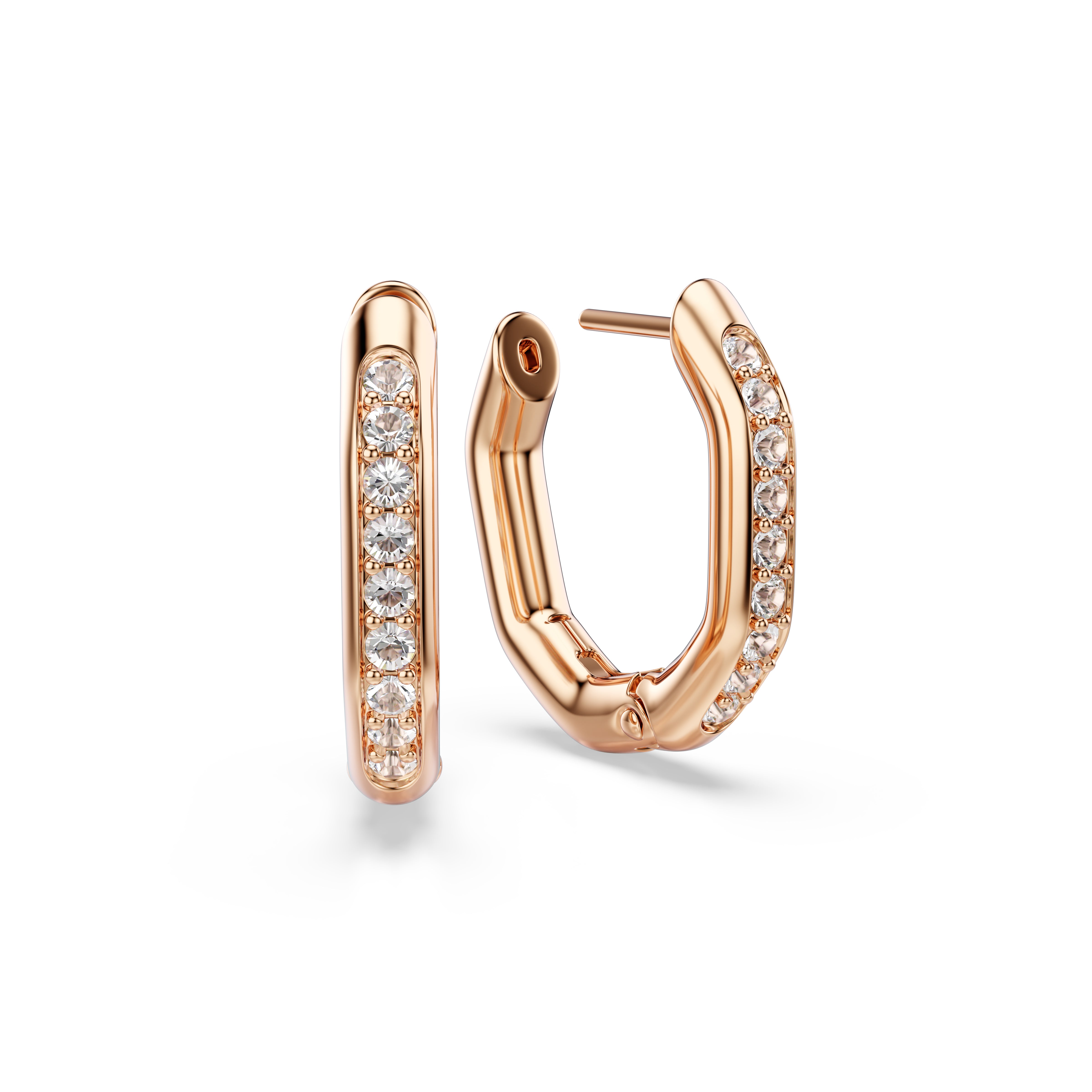 Swarovski Dextera Hoop Earrings – Octagon shape, Round cut, Small, White, Rose gold-tone plated